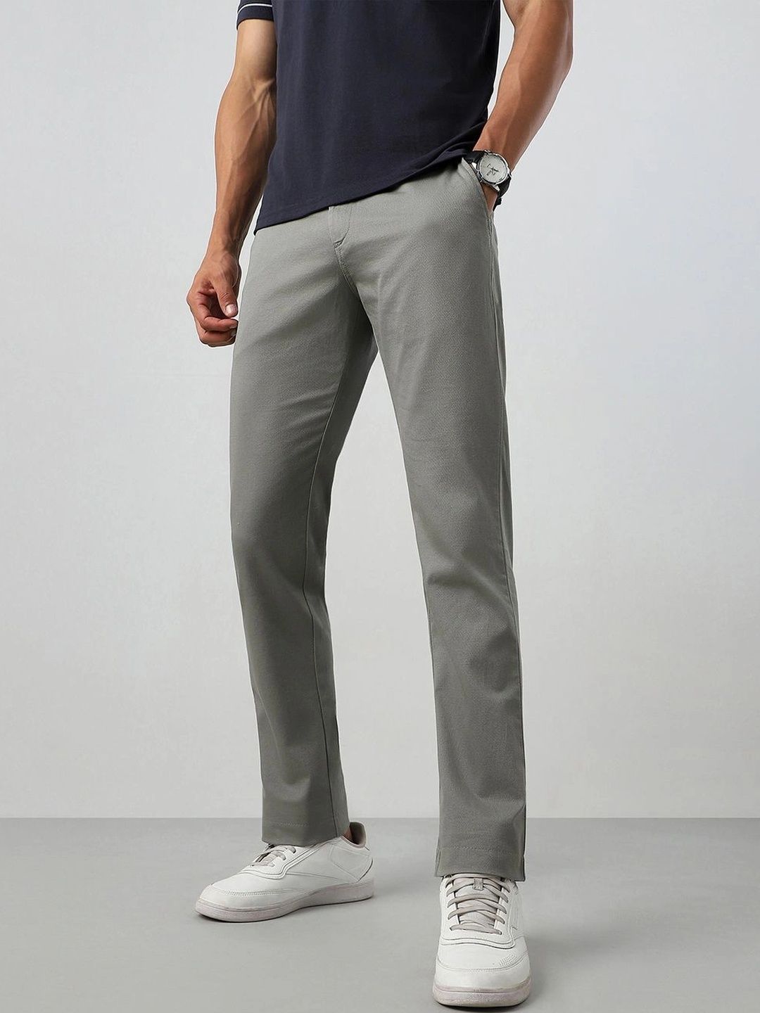 Peter England Casuals Men Slim Fit Easy Wash Trousers-picture-12