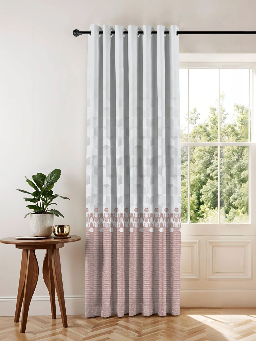 CASABLEU Pink Geometric Room Darkening Long Door Curtain-image-46