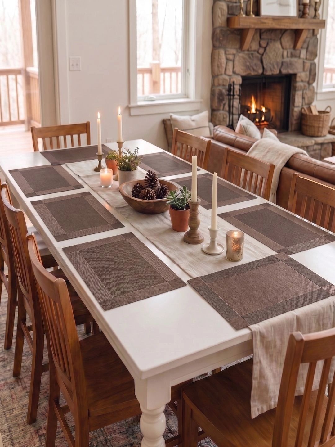 Myntra Elegant Homes 8-Pcs Brown Printed Rectangle Table Placemats-picture-21