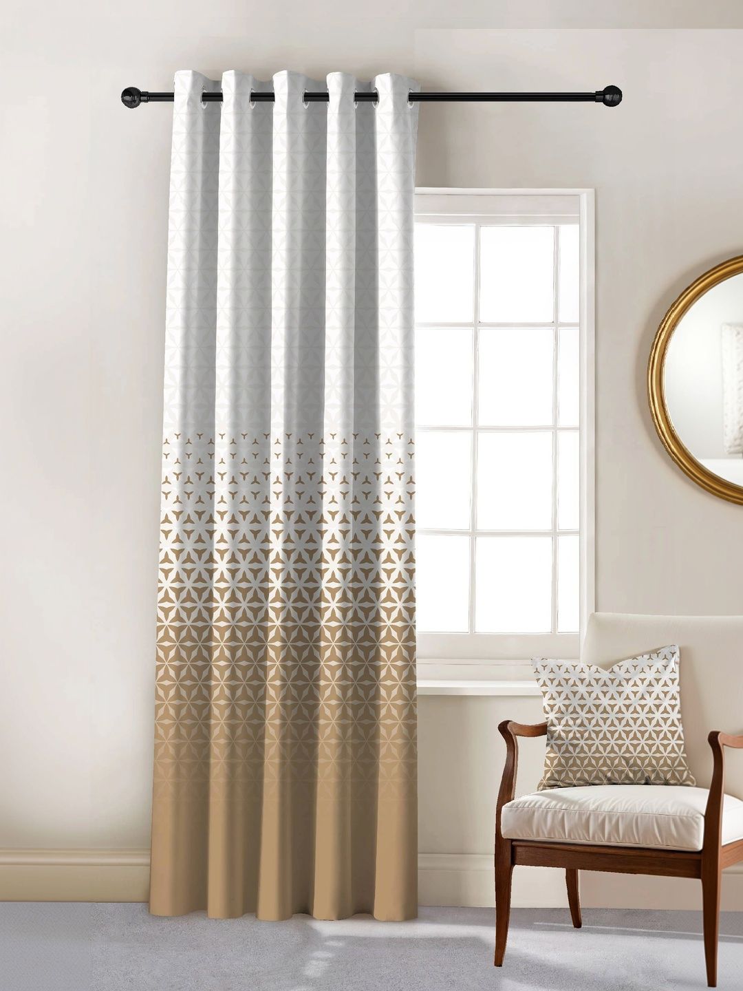 CASABLEU Beige Geometric Room Darkening Long Door Curtain-picture-52