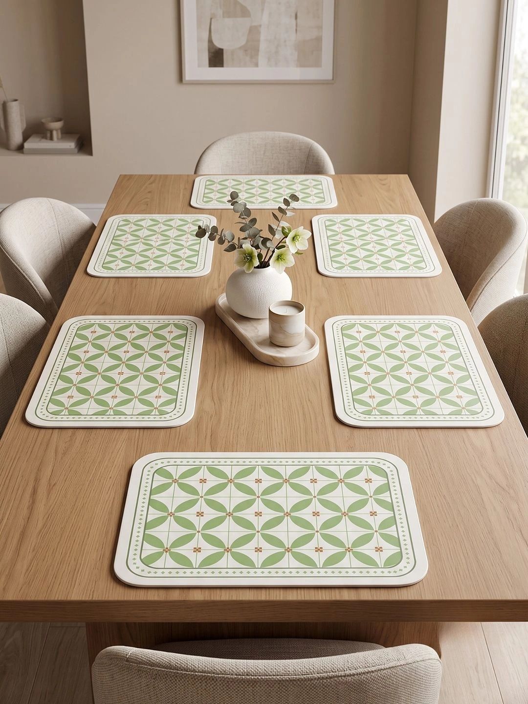 Myntra Elegant Homes 8-Pcs Sea Green Printed Rectangle Table Placemats-picture-33
