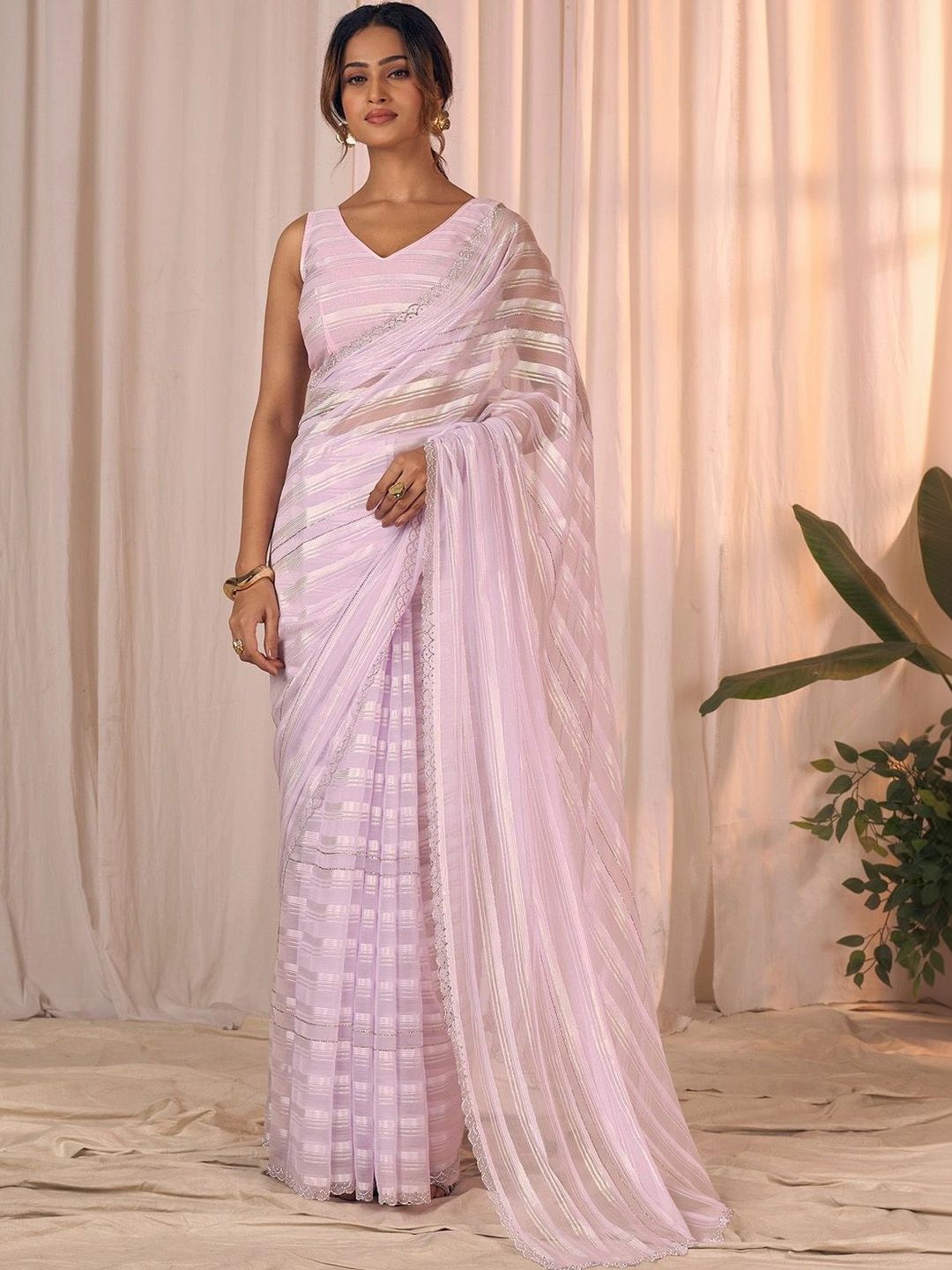 Saree mall Striped Beads and Stones Poly Georgette Designer Sarees-image-47