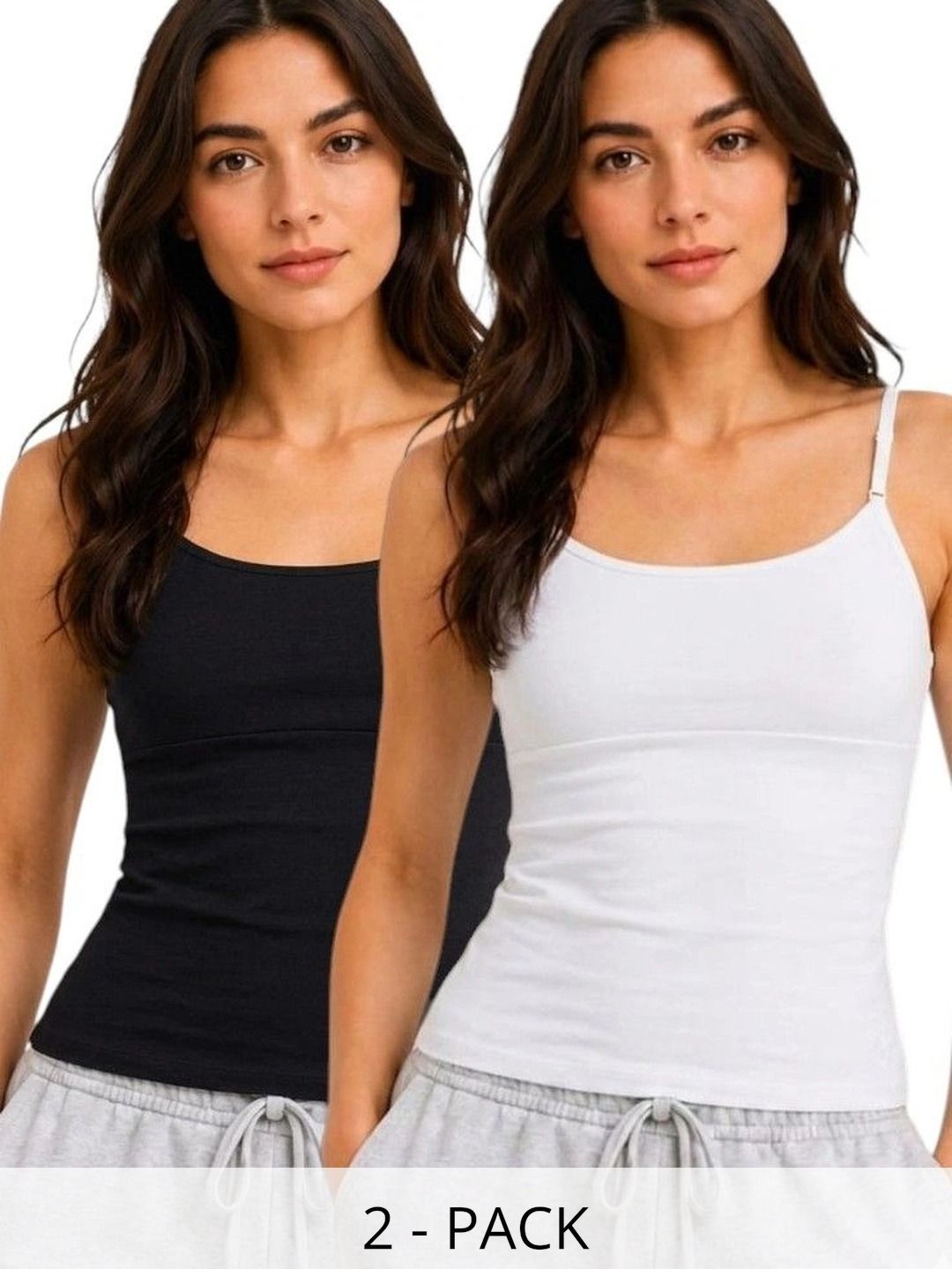 Sutjena Pack Of 2 Ribbed Cotton Lightly Padded Camisoles-image-45