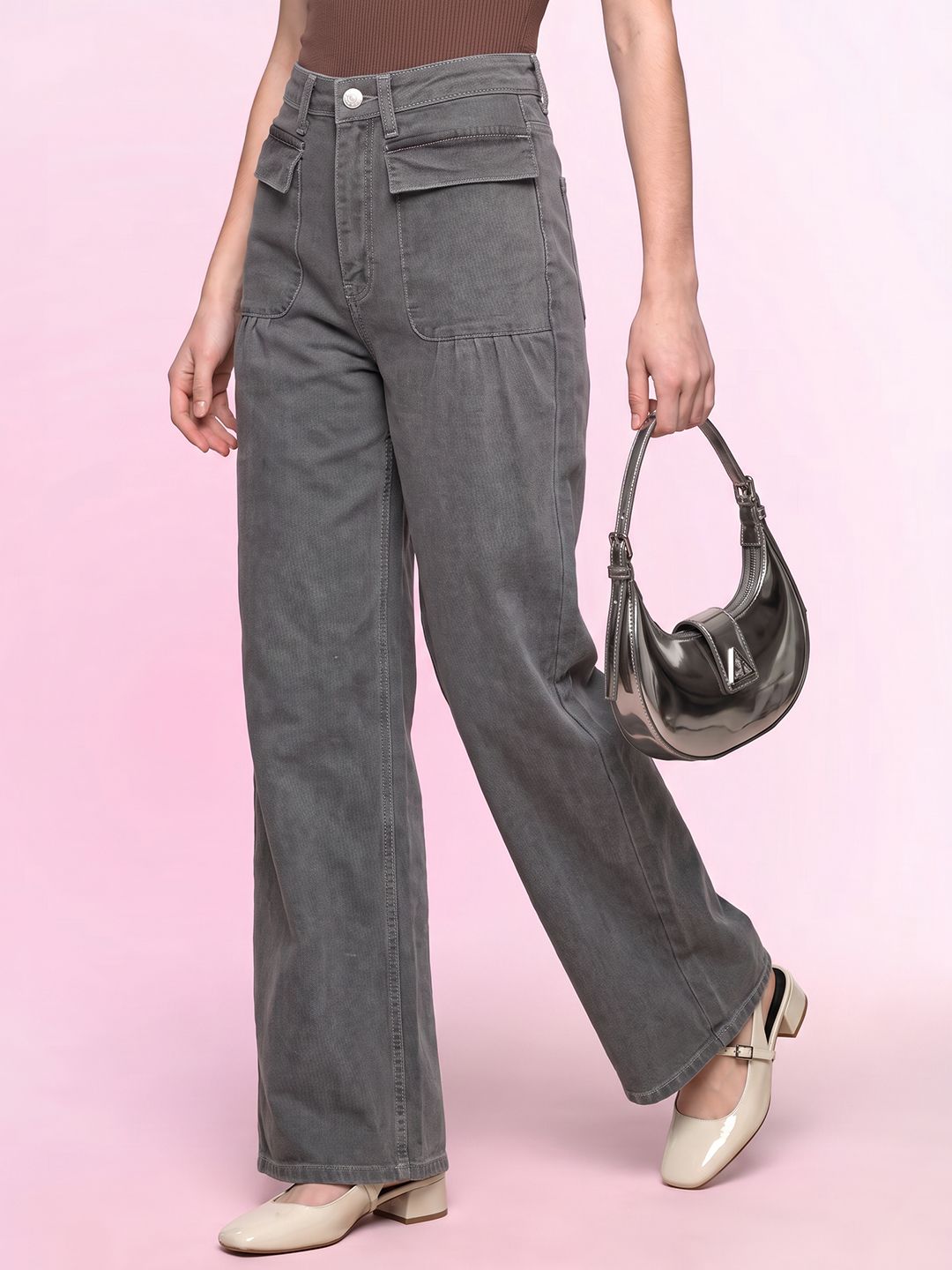 DressBerry Women Wide Leg High-Rise Heavy Fade Stretchable Jeans-picture-37