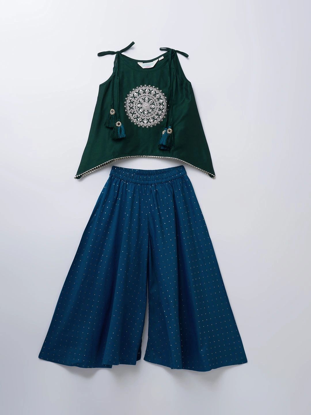 AKKRITI BY PANTALOONS Girls Ethnic Motifs Embroidered Regular Mirror Work Kurti with Palazzos-picture-42