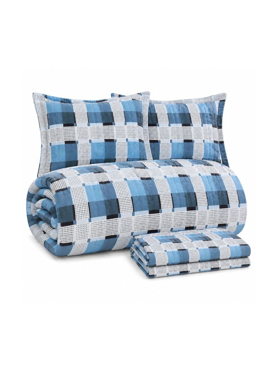 Nivasam Blue & Black Checked Cotton 4 Piece Double King Superfine Bedding Set-image-33