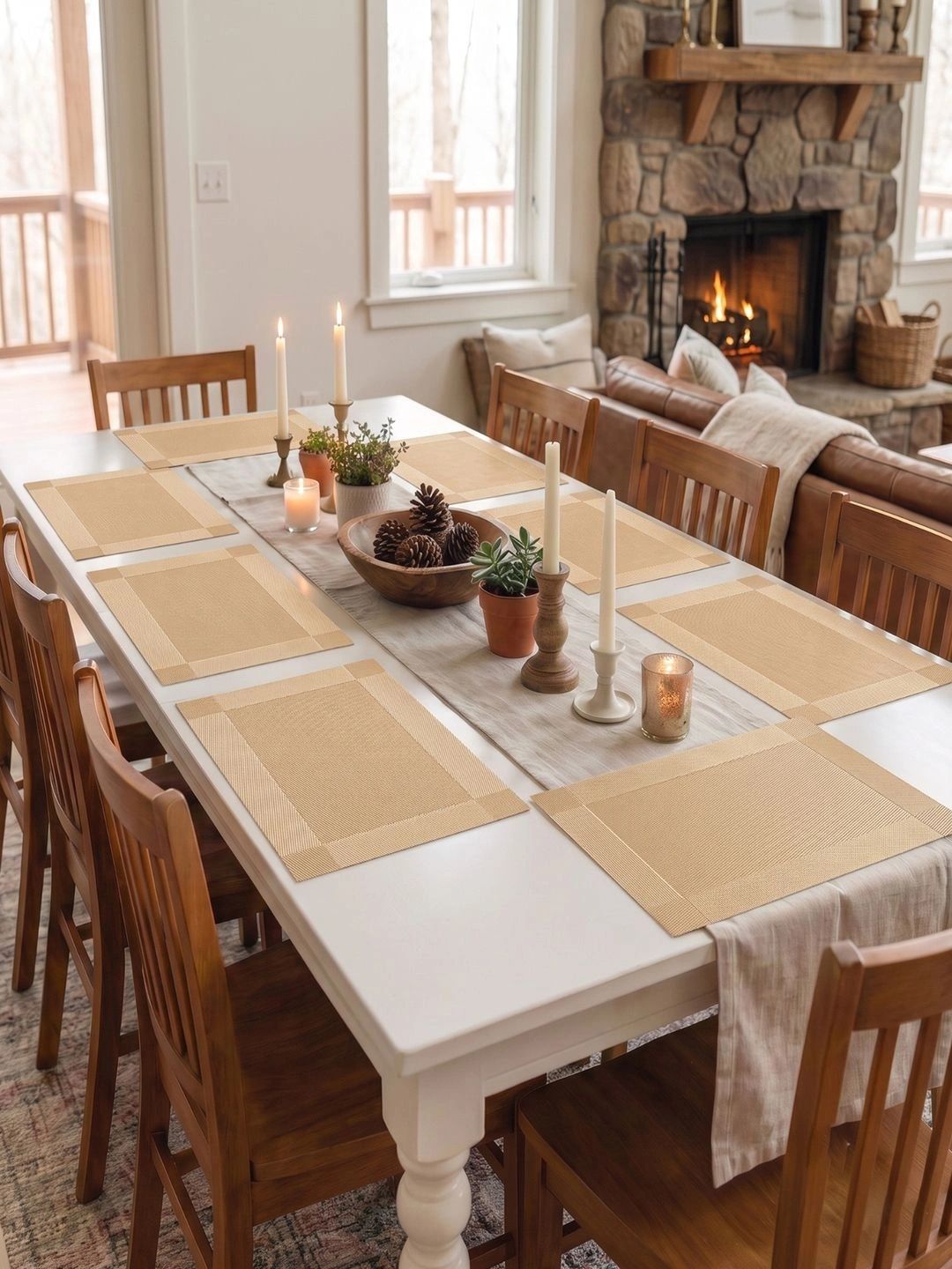 Myntra Elegant Homes 8-Pcs Beige Printed Rectangle Table Placemats-picture-14