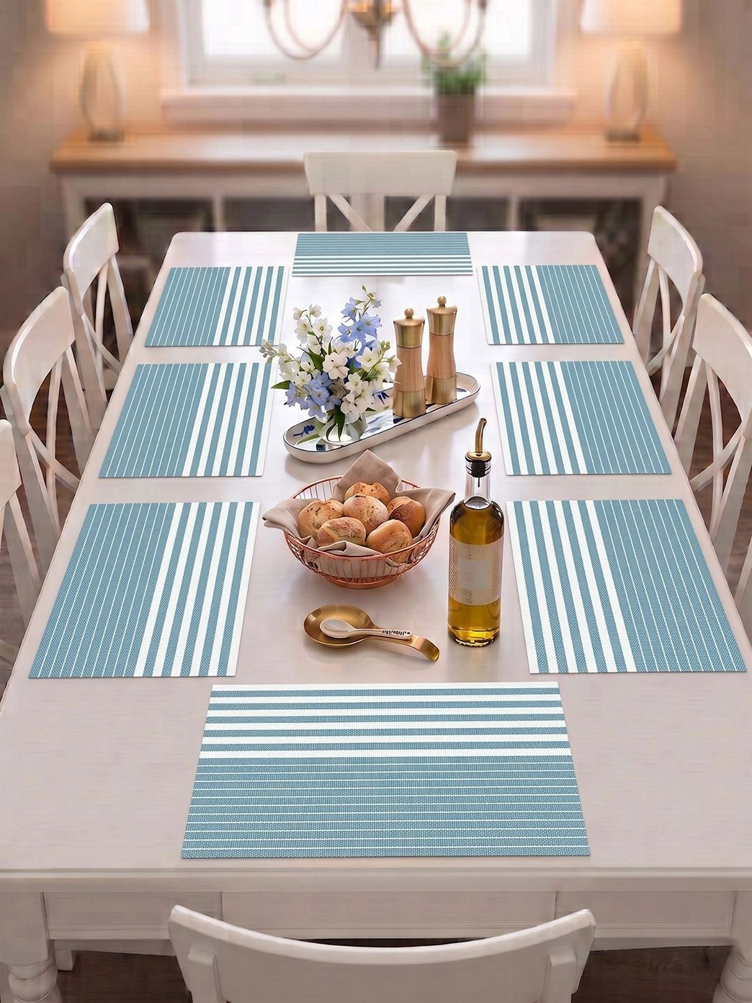 Myntra Elegant Homes 8-Pcs Blue Striped Rectangle Table Placemats-picture-23