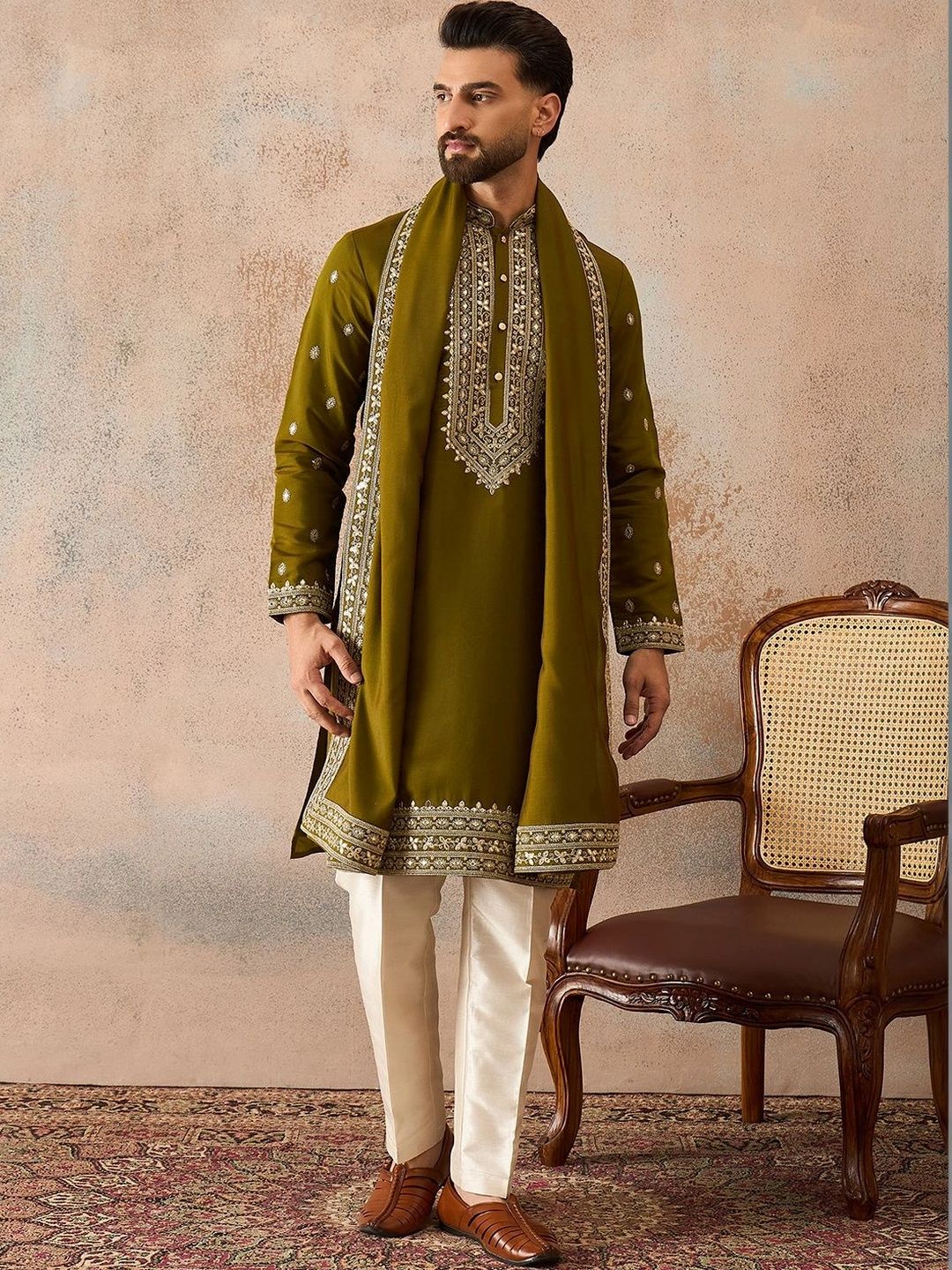 House of Pataudi Men Embellished Thread Work Grandeur & Majestic Artwork Kurta-picture-50