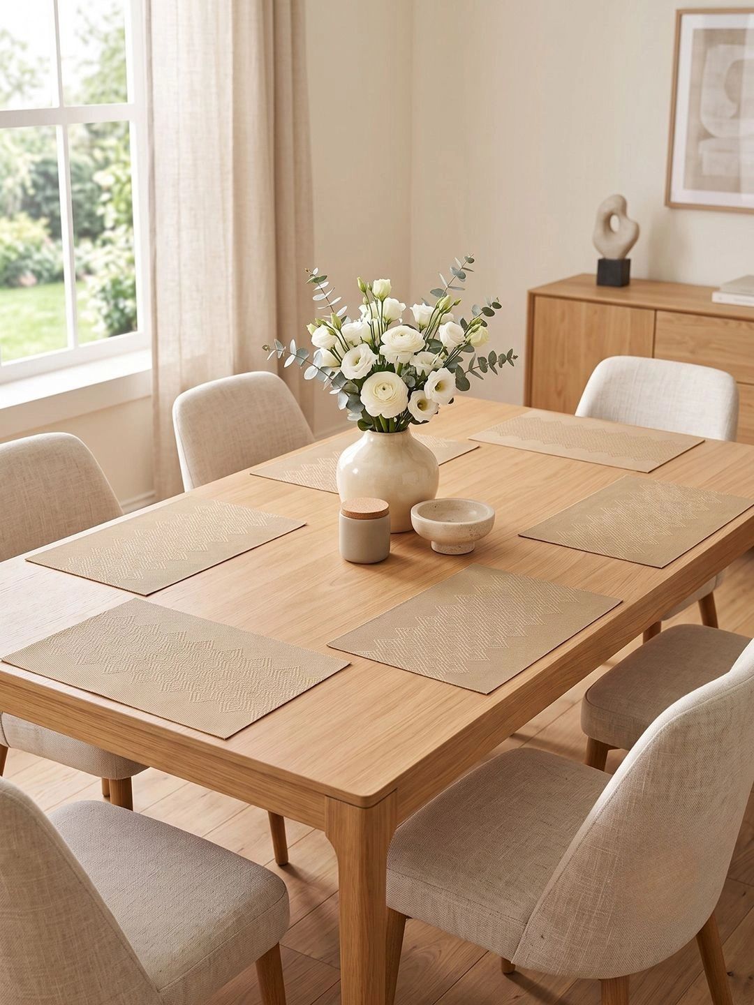 Myntra Elegant Homes 8-Pcs Beige Printed Rectangle Table Placemats-picture-16