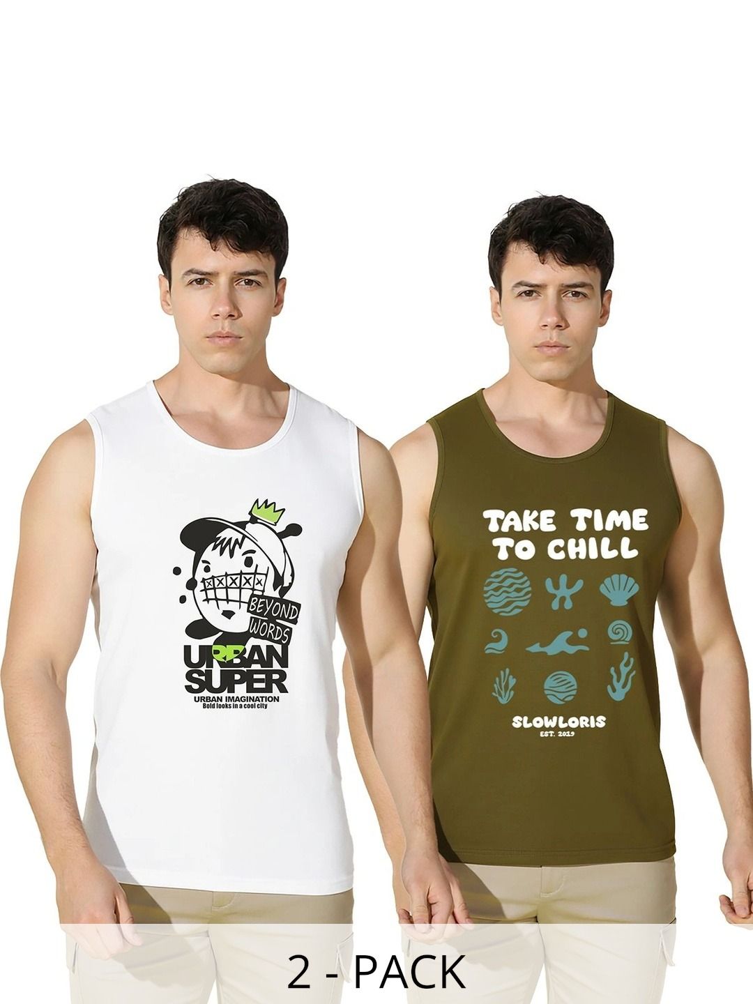 SLOWLORIS Pack of 2 Printed Cotton Tank-picture-22