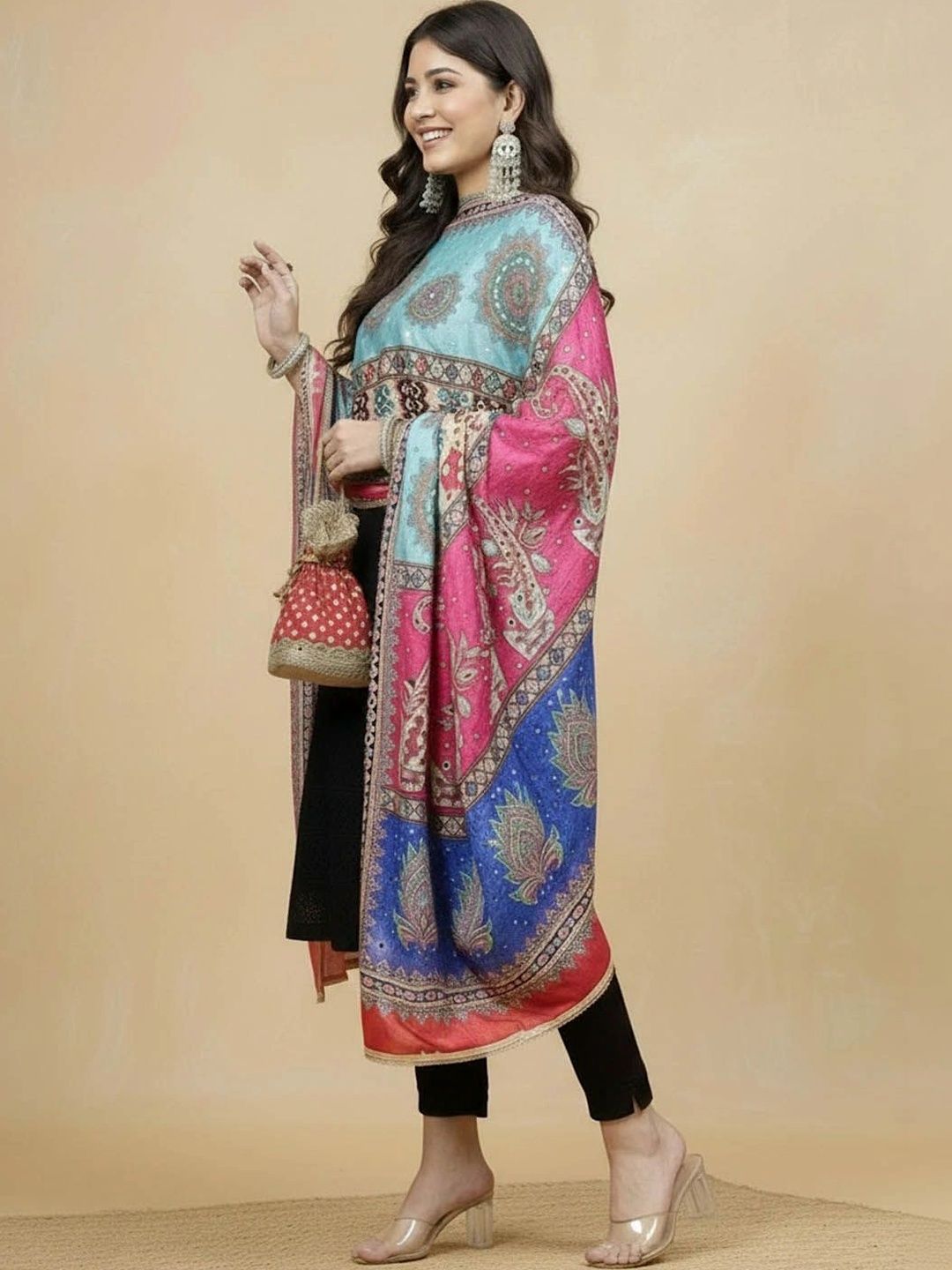 KALINI Ethnic Motifs Printed Dupatta with Mirror Work-picture-22