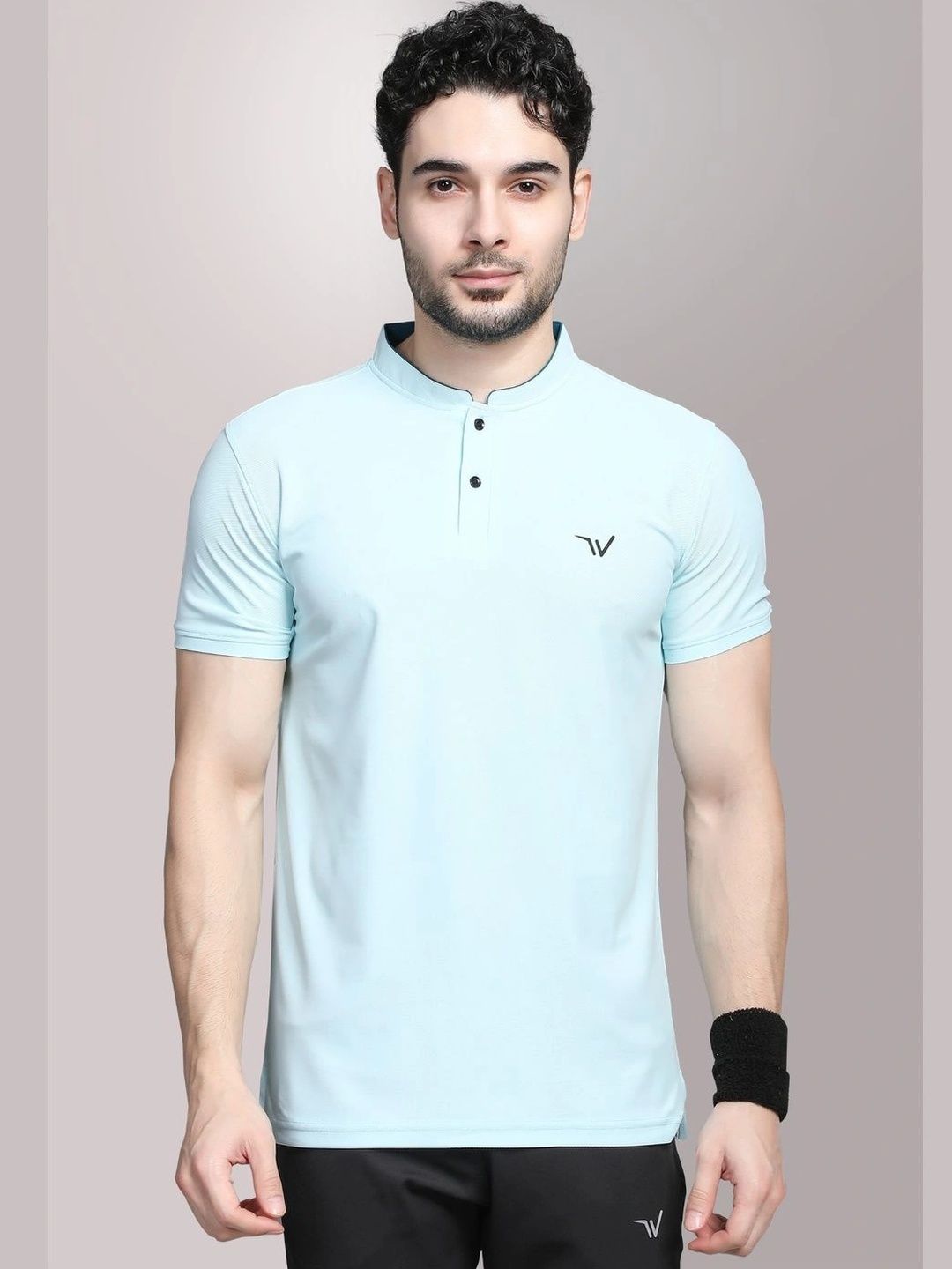 WEWOK Men Brand Logo Mandarin Collar Fusion T-shirt-picture-28