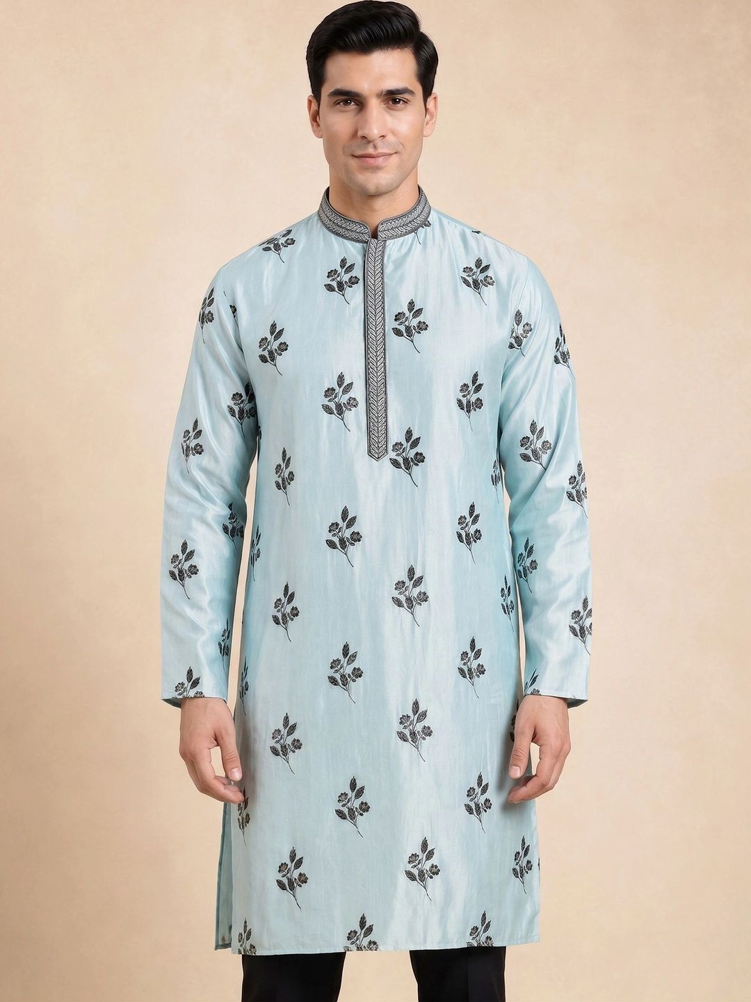 House of Pataudi Men Floral Printed Regular Kurta with Trousers-picture-56