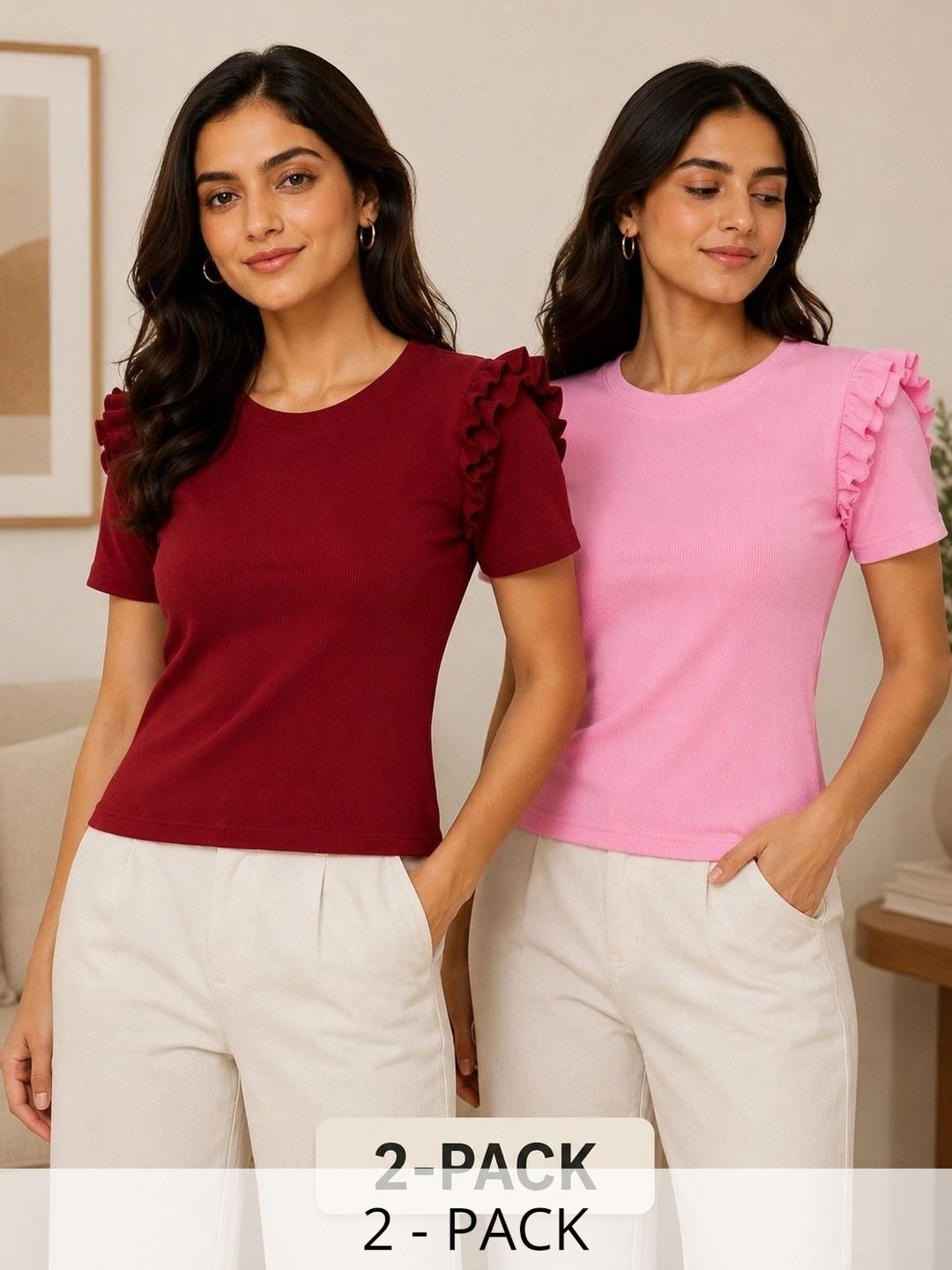 Bitterlime Flutter Sleeve Ruffles Cotton Top-picture-18