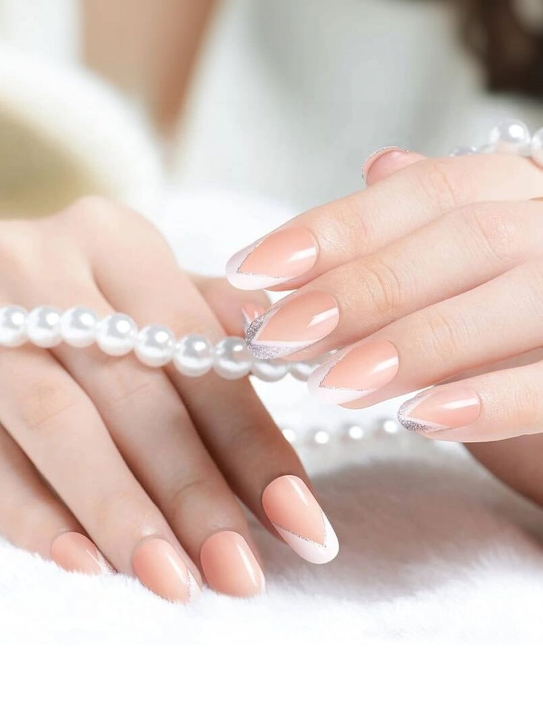 Vembley Set Of 24 Reusable Press On Artificial Nails - Silver Glitter With Manicure Design-picture-2