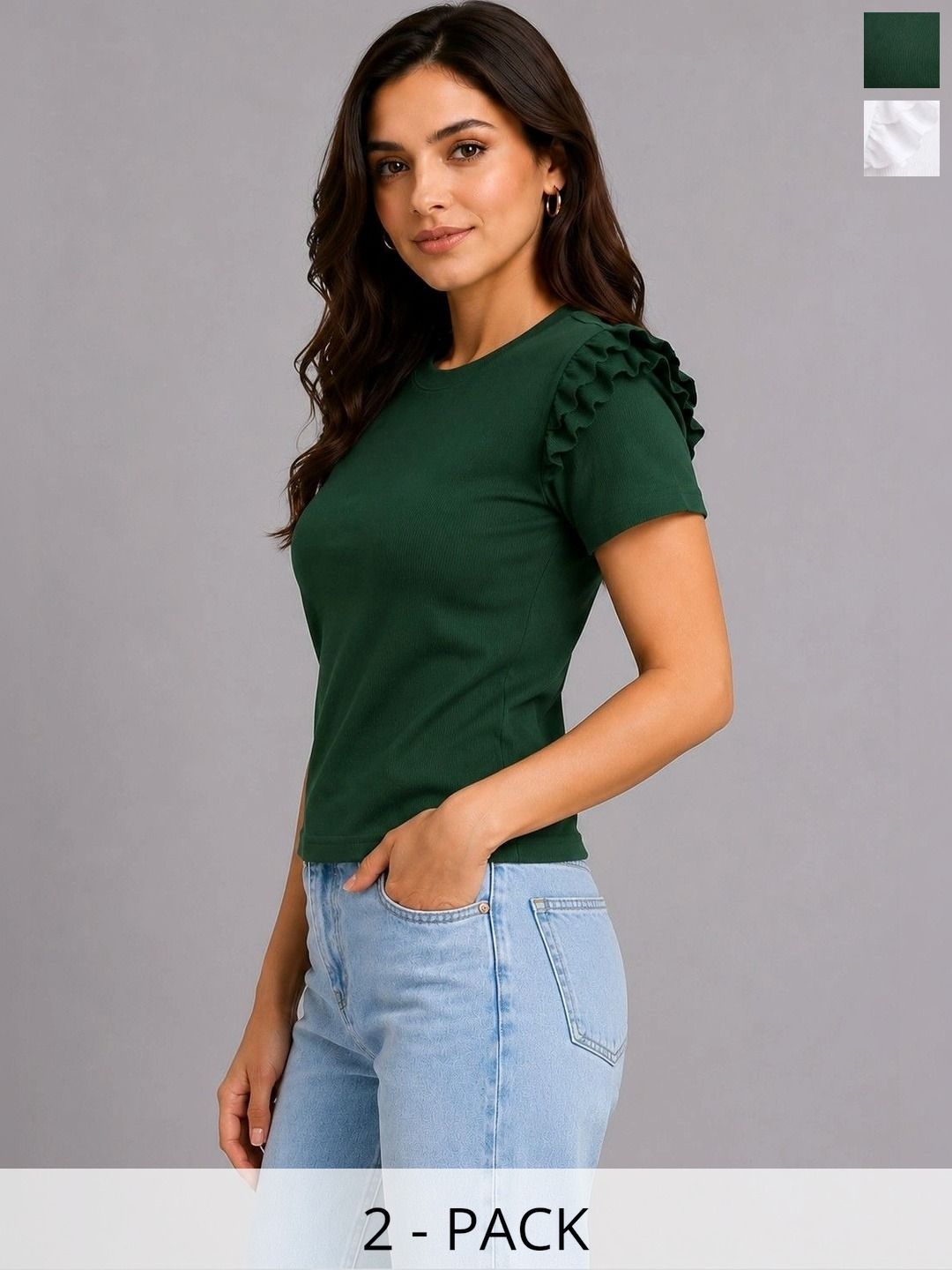 Bitterlime Flutter Sleeve Ruffles Cotton Top-picture-17