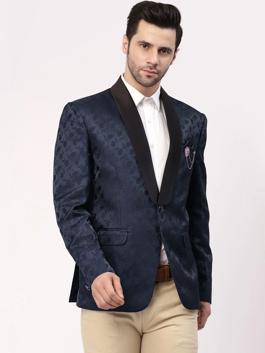 Moda Rapido Self Design Shawl Collar Single-Breasted Casual Blazer-picture-10