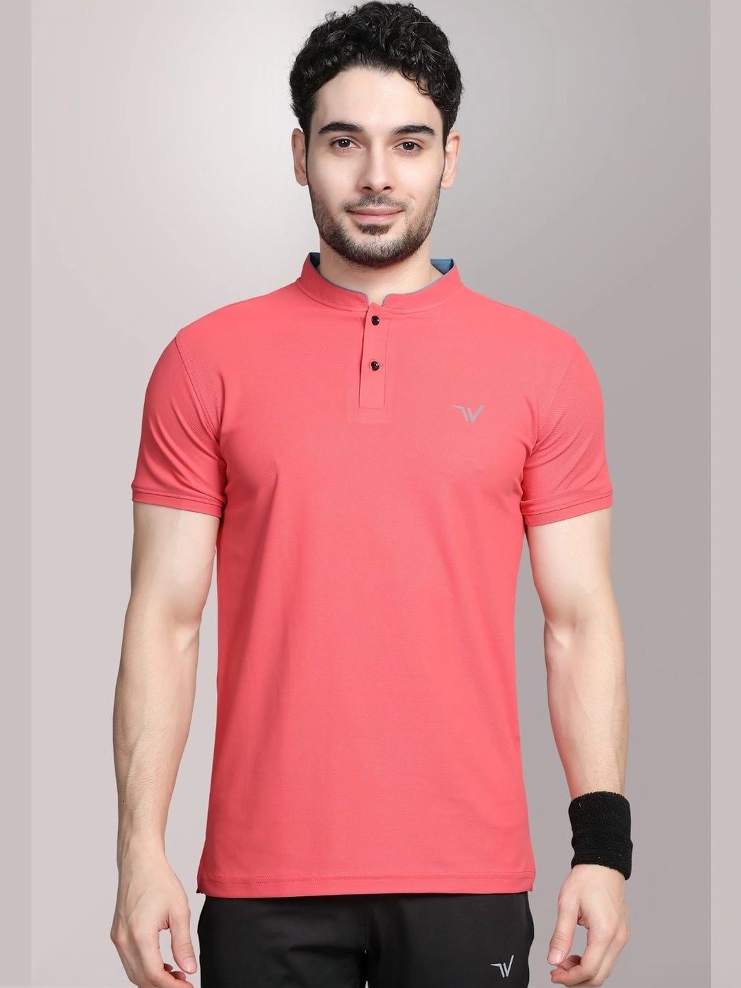 WEWOK Men Brand Logo Mandarin Collar Fusion T-shirt-picture-33