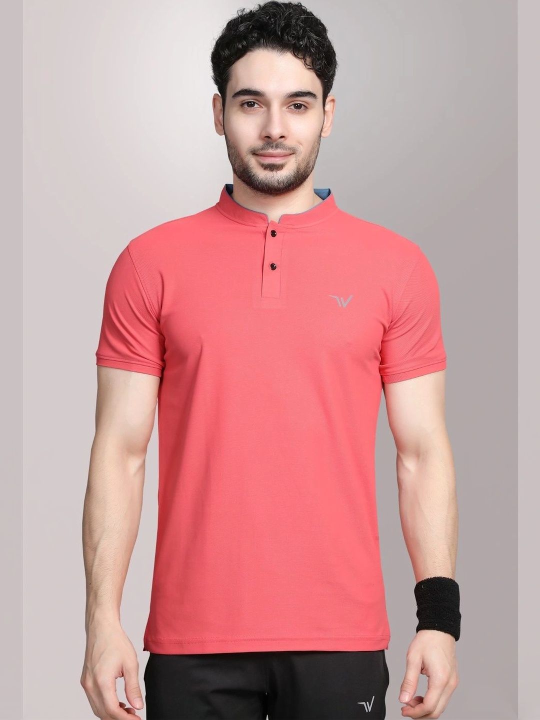 WEWOK Men Brand Logo Mandarin Collar Fusion T-shirt-picture-56