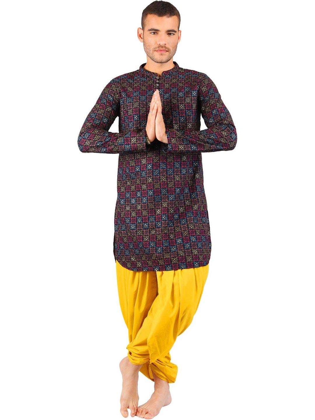 Satav Men Ethnic Motifs Embroidered Regular Thread Work Pure Cotton Kurta with Dhoti Pants & With Dupatta-picture-18
