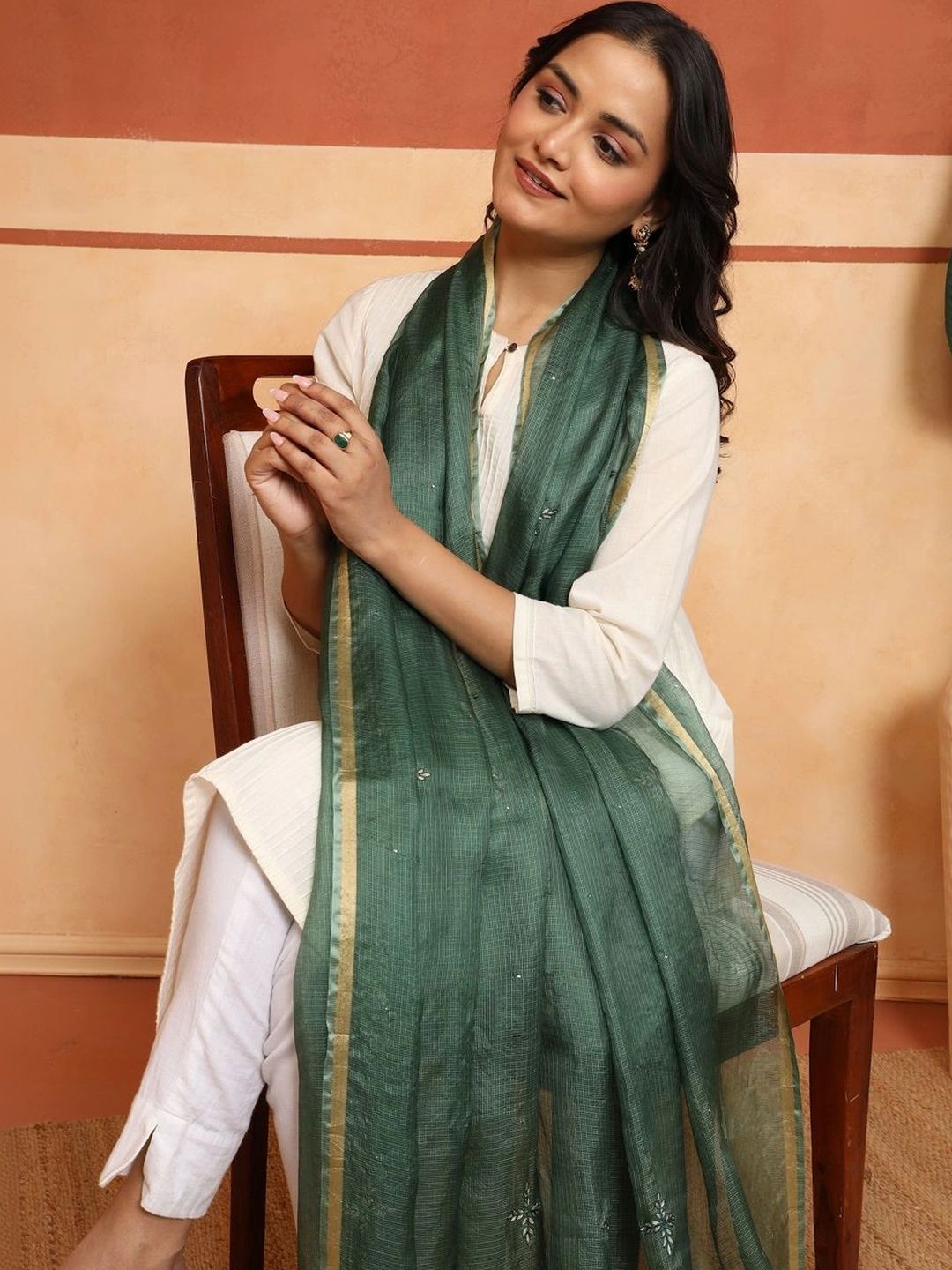 Fabindia Ethnic Motifs Embroidered Dupatta with Thread Work-picture-37