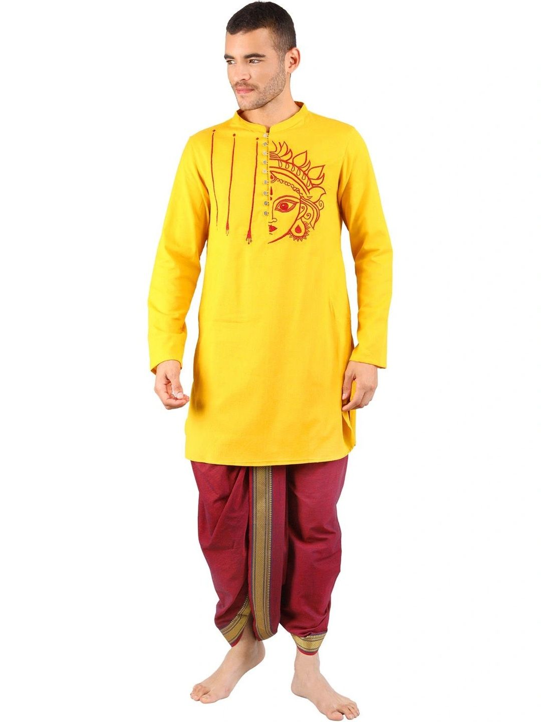 Satav Men Ethnic Motifs Printed Regular Pure Cotton Kurta with Dhoti Pants & With Dupatta-picture-17