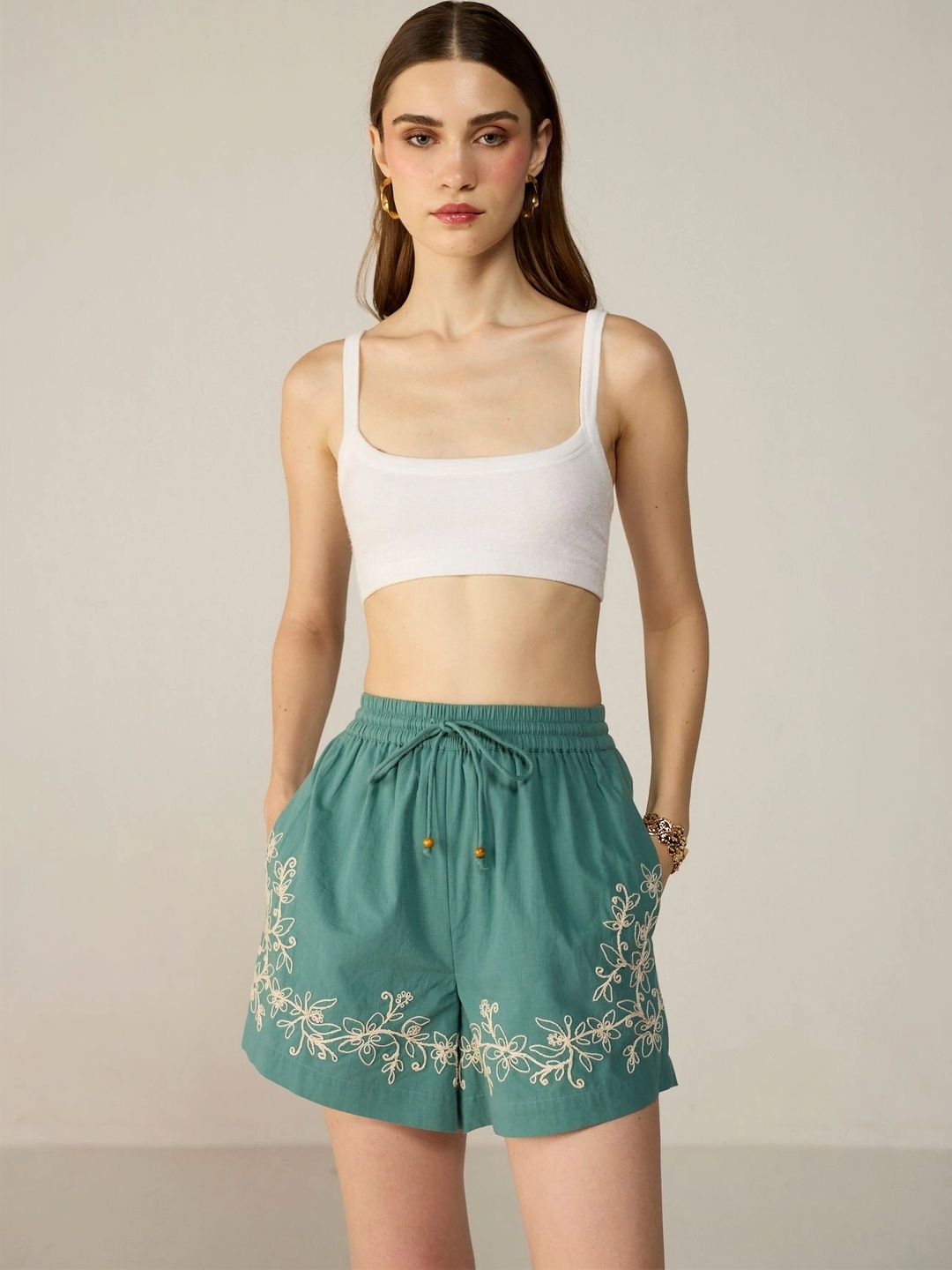 Calling June Women Embellished High-Rise Technology Shorts-image-12