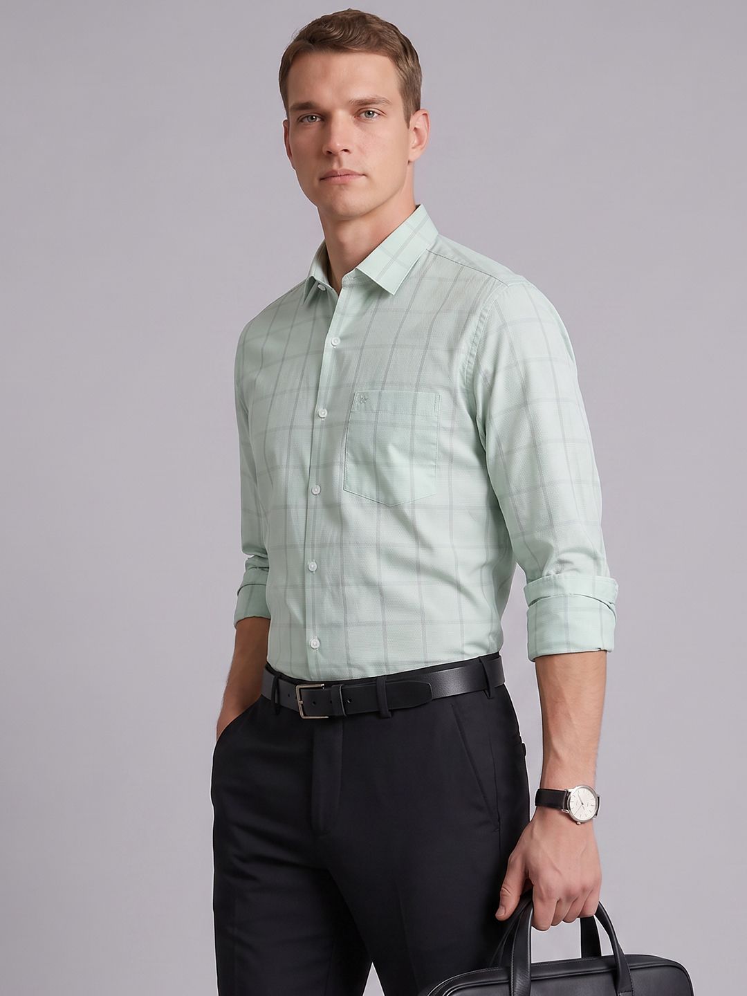 Arrow Slim Checked Formal Shirt-image-5