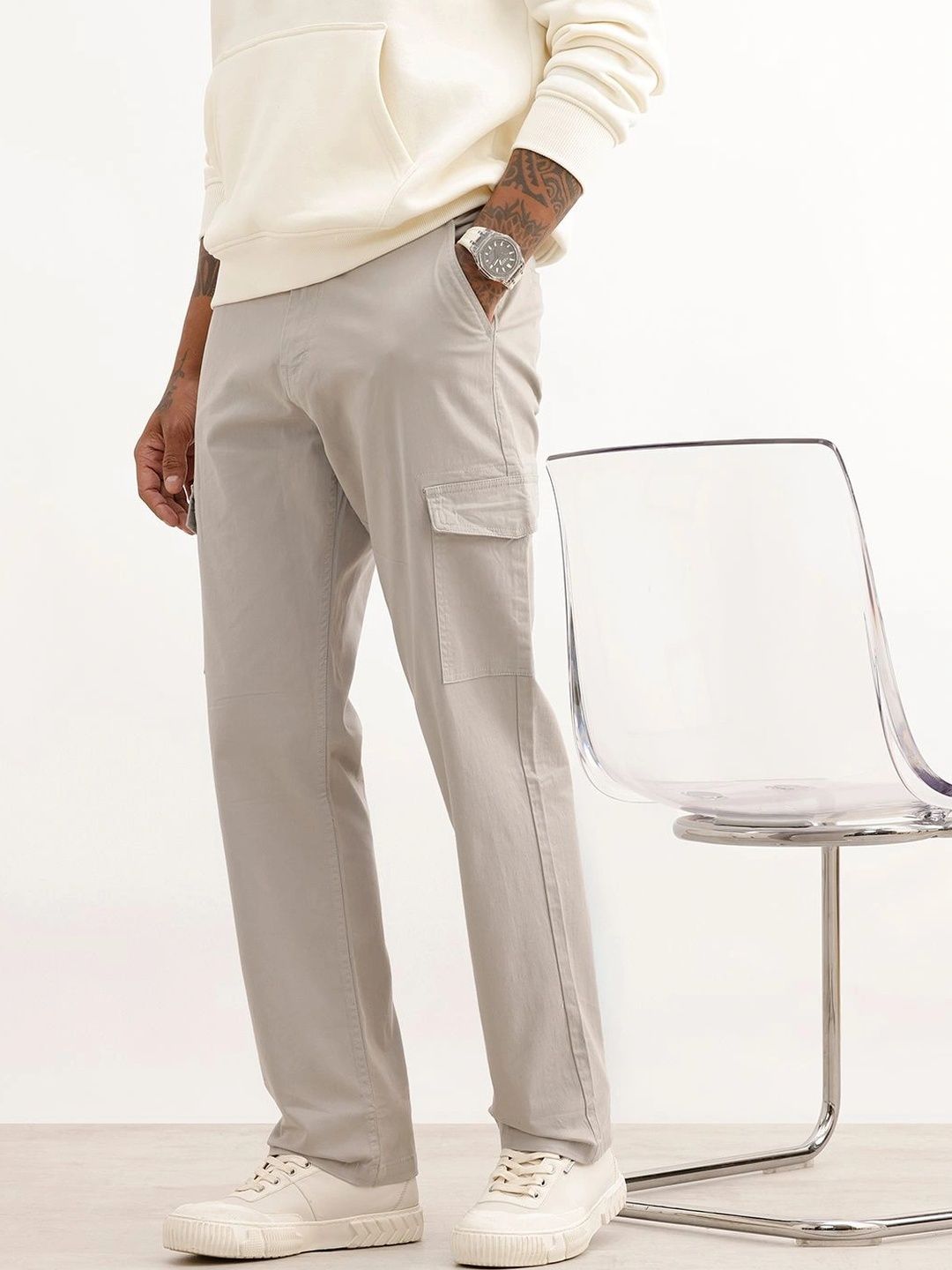 WROGN Men Straight Fit Easy Wash Cargos Trousers-picture-43