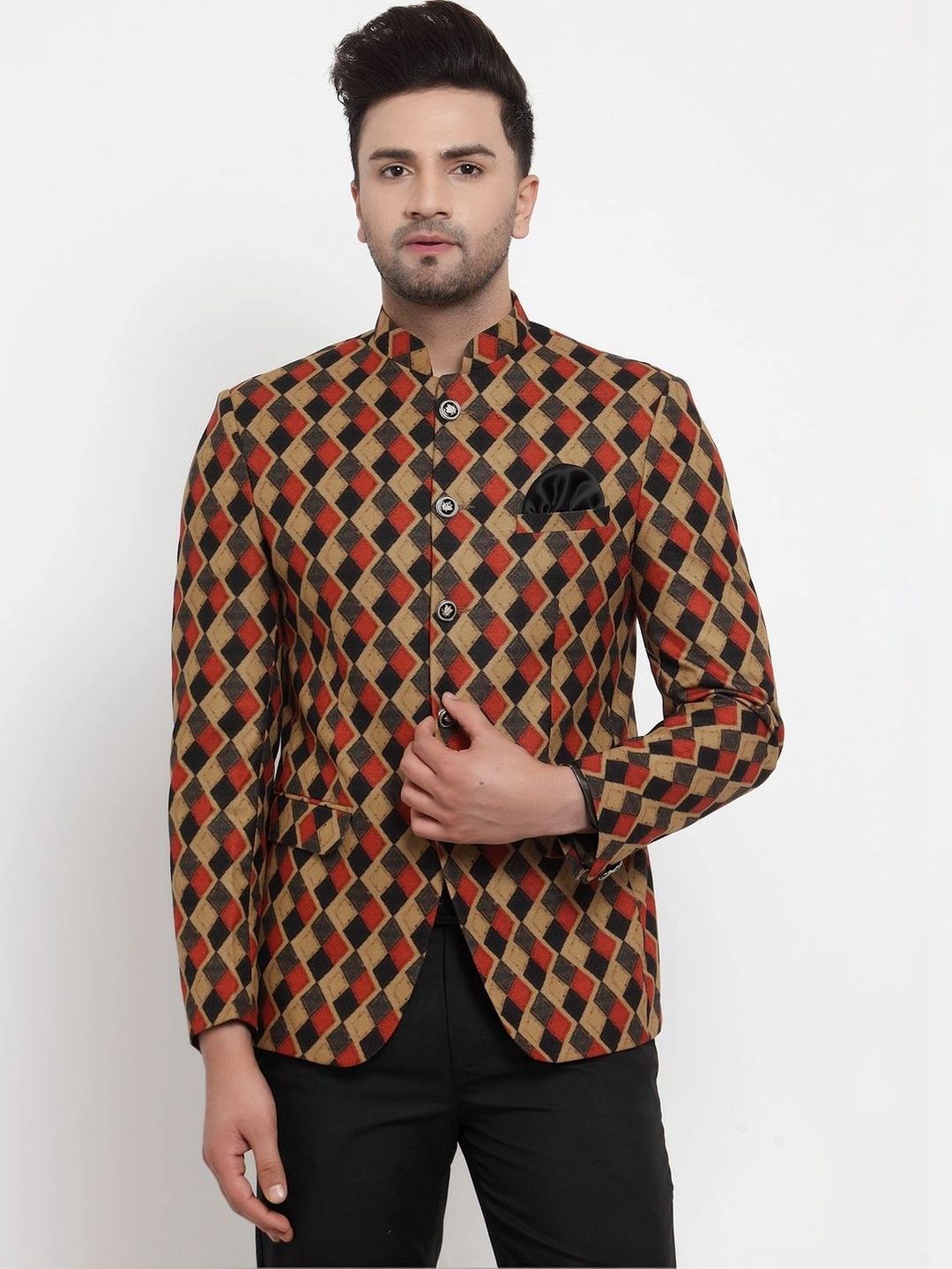 Moda Rapido Men Printed Mandarin Collar Single-Breasted Casual Blazer-picture-45