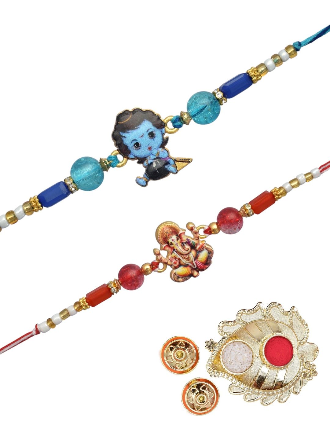 MEIRA JEWELLERY Set Of 2 Gold-Plated Rakhi Gift Set With Decorative Thaali & Greeting Card-picture-29