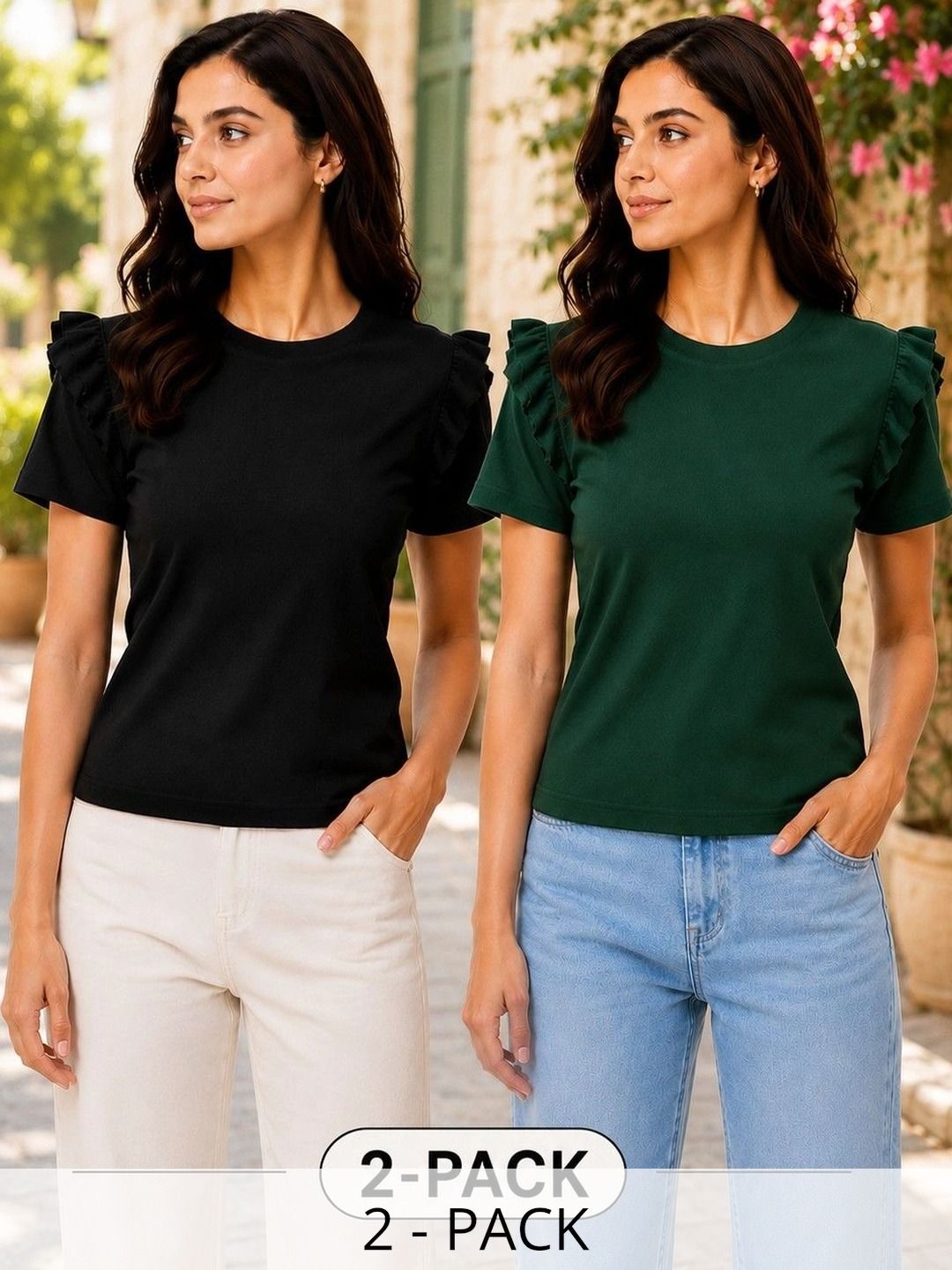 Bitterlime Flutter Sleeve Ruffles Cotton Top-picture-12