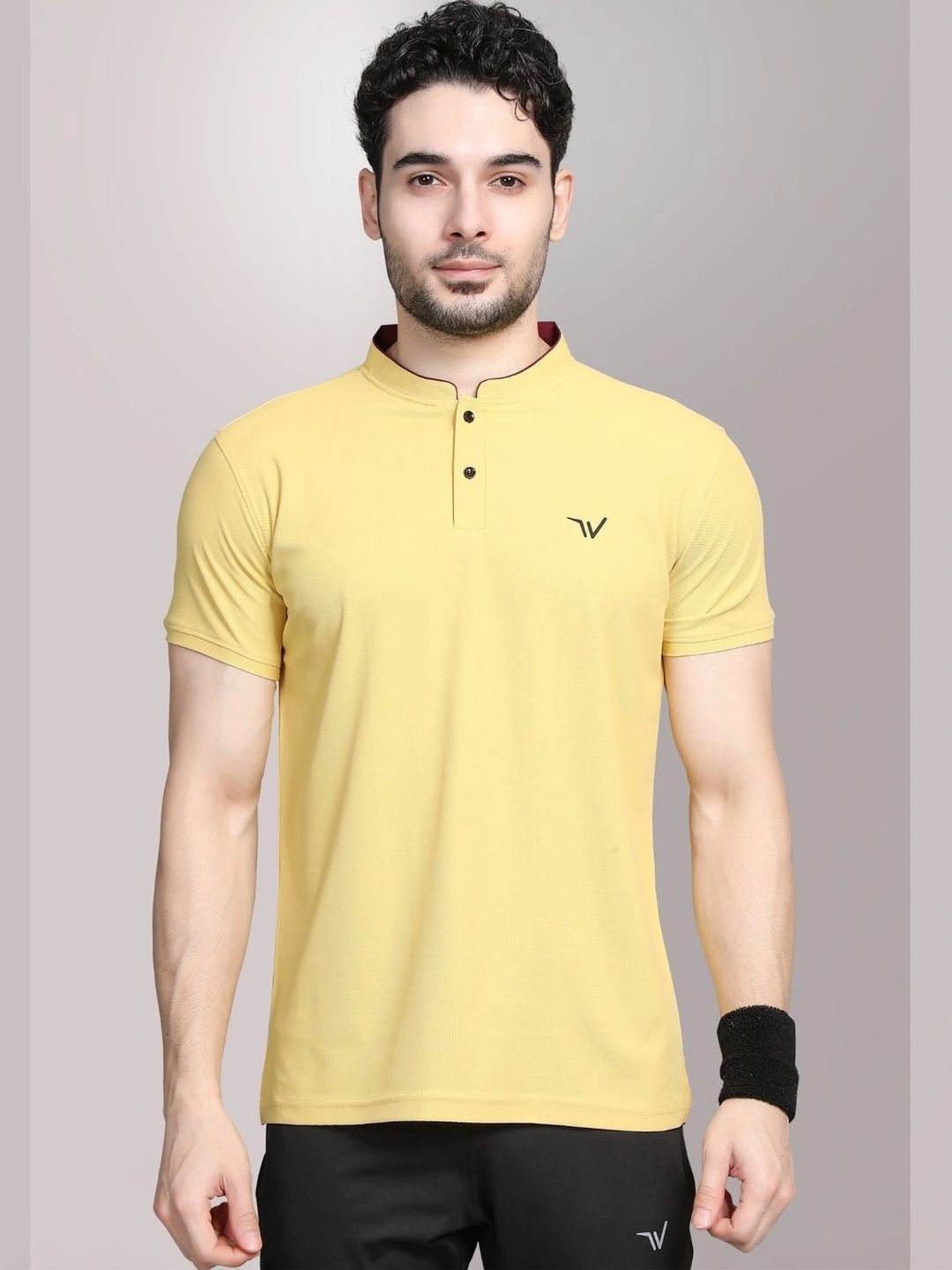 WEWOK Men Brand Logo Mandarin Collar Fusion T-shirt-picture-49