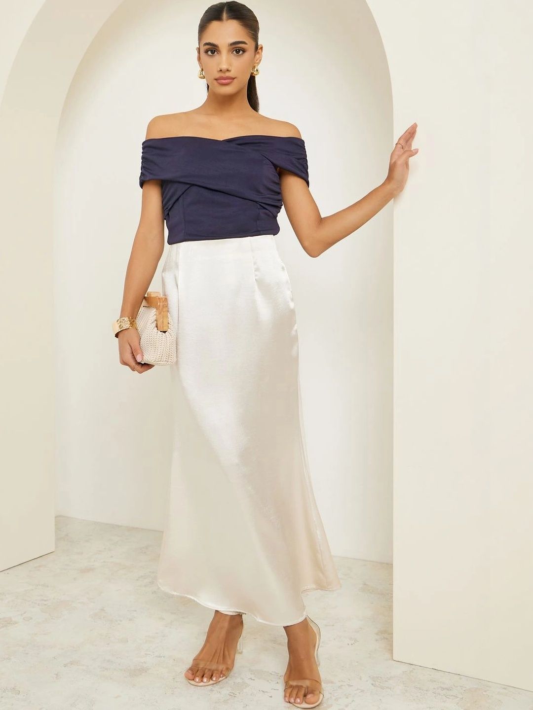 Styli Women Satin Sleek Utility Maxi A-Line Skirt-picture-48