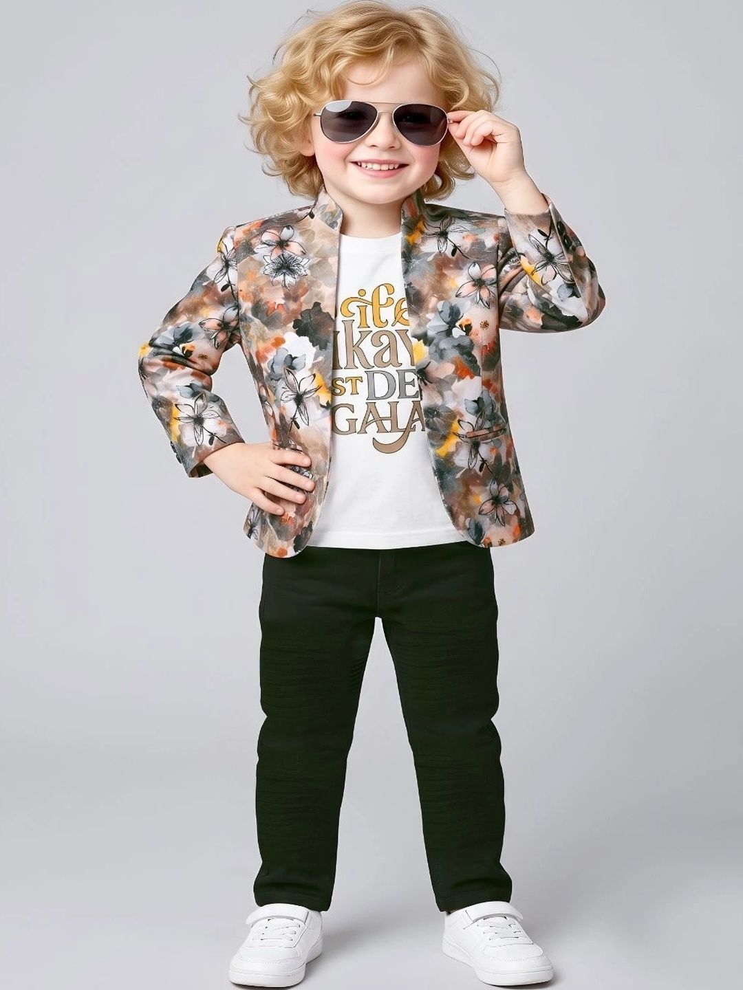 Axiom Kids Wear Boys Printed T-Shirt & Trousers With Blazer-picture-41