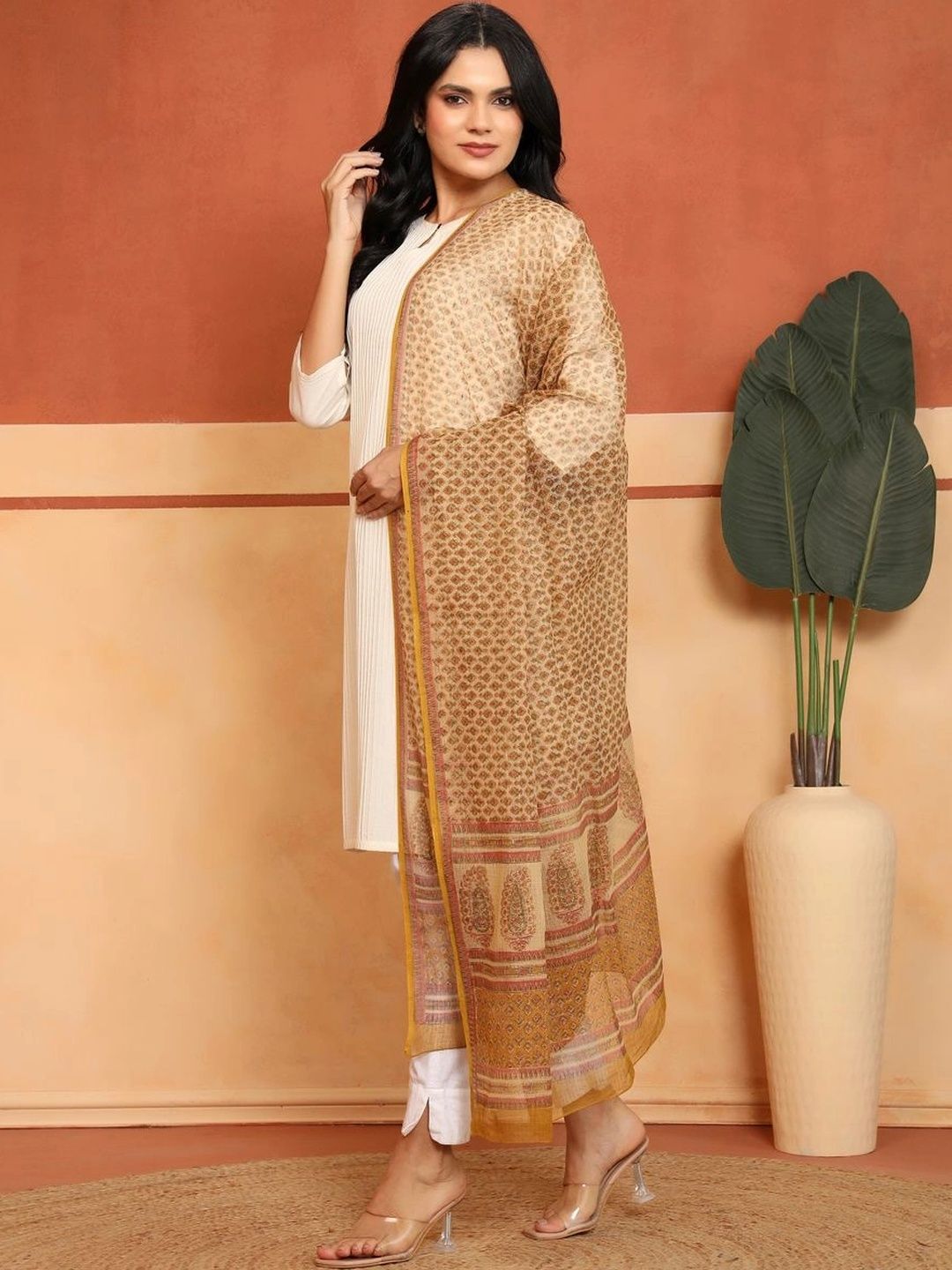 Fabindia Ethnic Motifs Printed Cotton Silk Blend Block Print Dupatta-picture-12