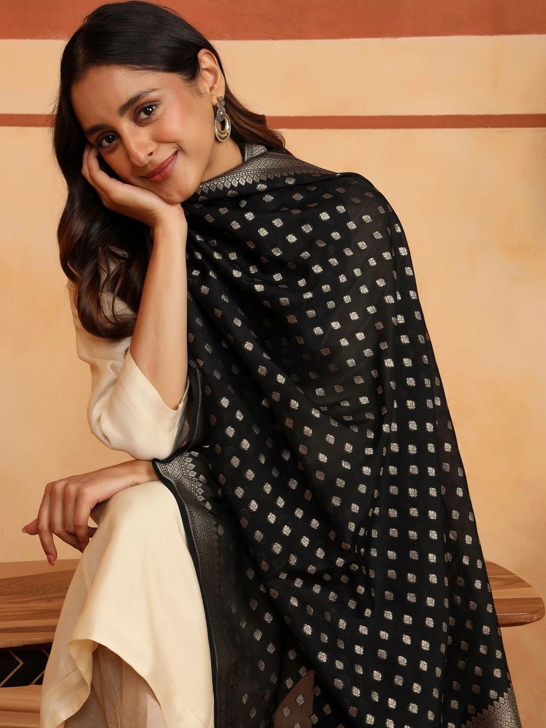 Fabindia Ethnic Motifs Woven Design Viscose Rayon Blend Dupatta with Zari-picture-22