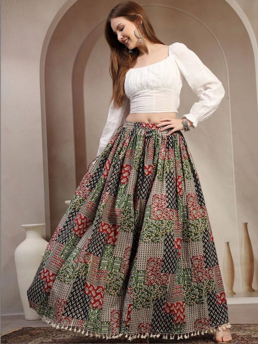 Anouk Women Cotton Cotton Cambric Paisley Maxi Flared Skirt-picture-25