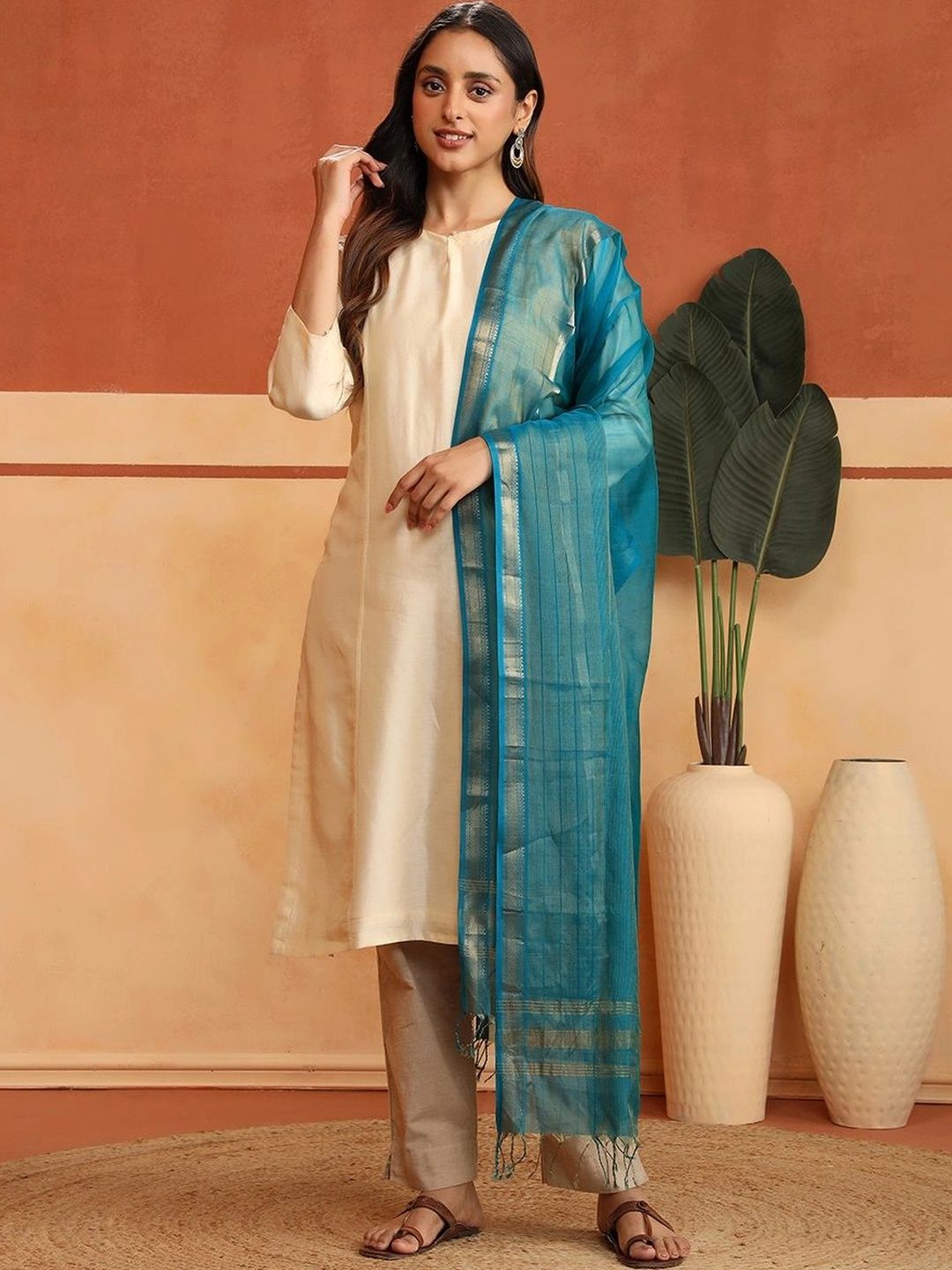Fabindia Woven Design Cotton Silk Blend Dupatta with Zari-picture-21