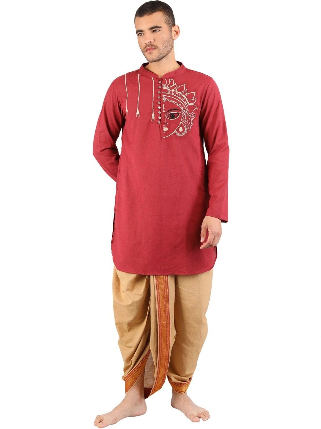 Satav Men Ethnic Motifs Embroidered Regular Thread Work Pure Cotton Kurta with Dhoti Pants-picture-55