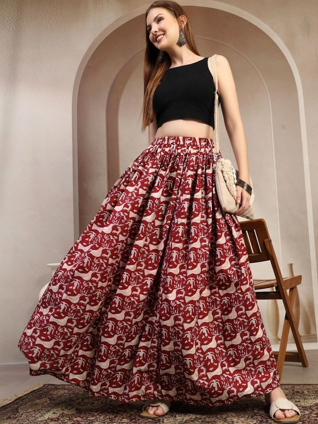 Anouk Women Cotton Cotton Cambric Maxi Flared Skirt-picture-39