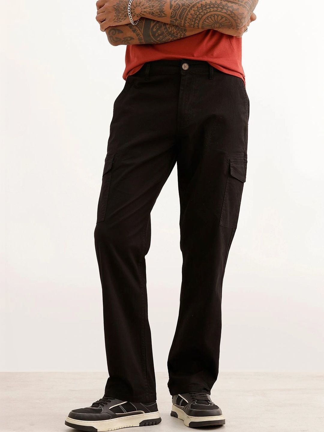 WROGN Men Straight Fit Easy Wash Cargos Trousers-picture-26
