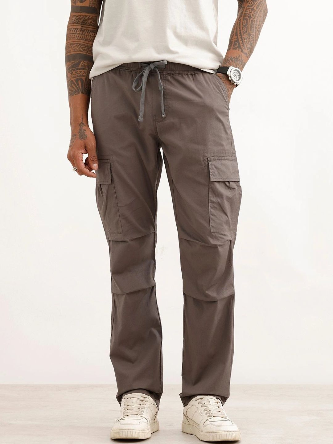 WROGN Men Straight Fit Easy Wash Cargos Trousers-picture-25