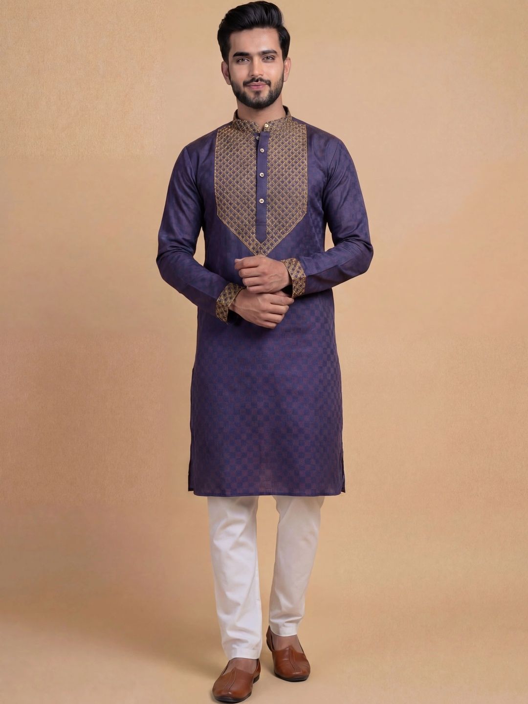 Tibra Collection Men Ethnic Motifs Embroidered Regular Thread Work Kurta with Trousers-picture-39