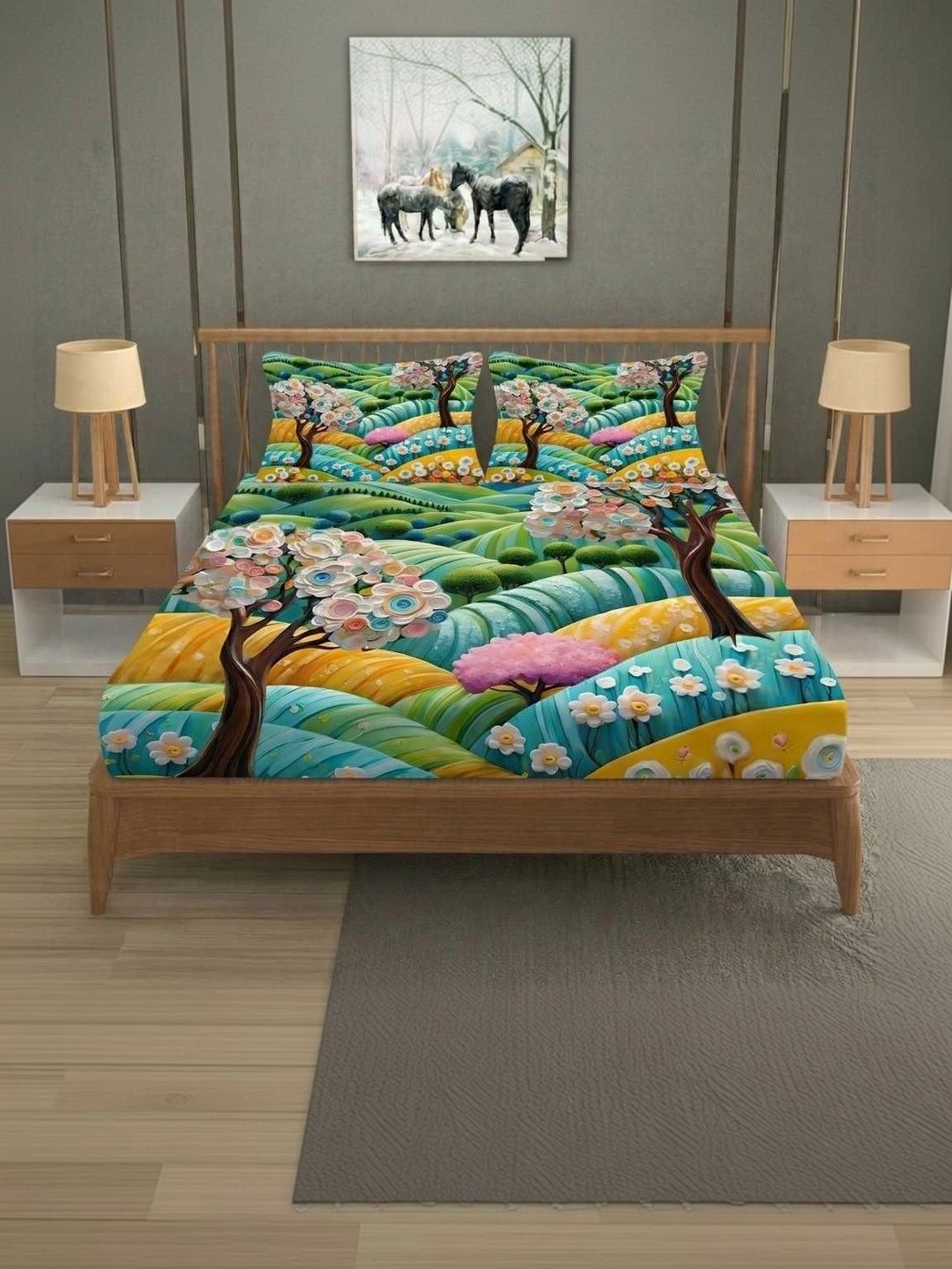 MAA HOME CONCEPT Green & Green Floral 400 TC Bedsheet with 2 Pillow Covers-image-27