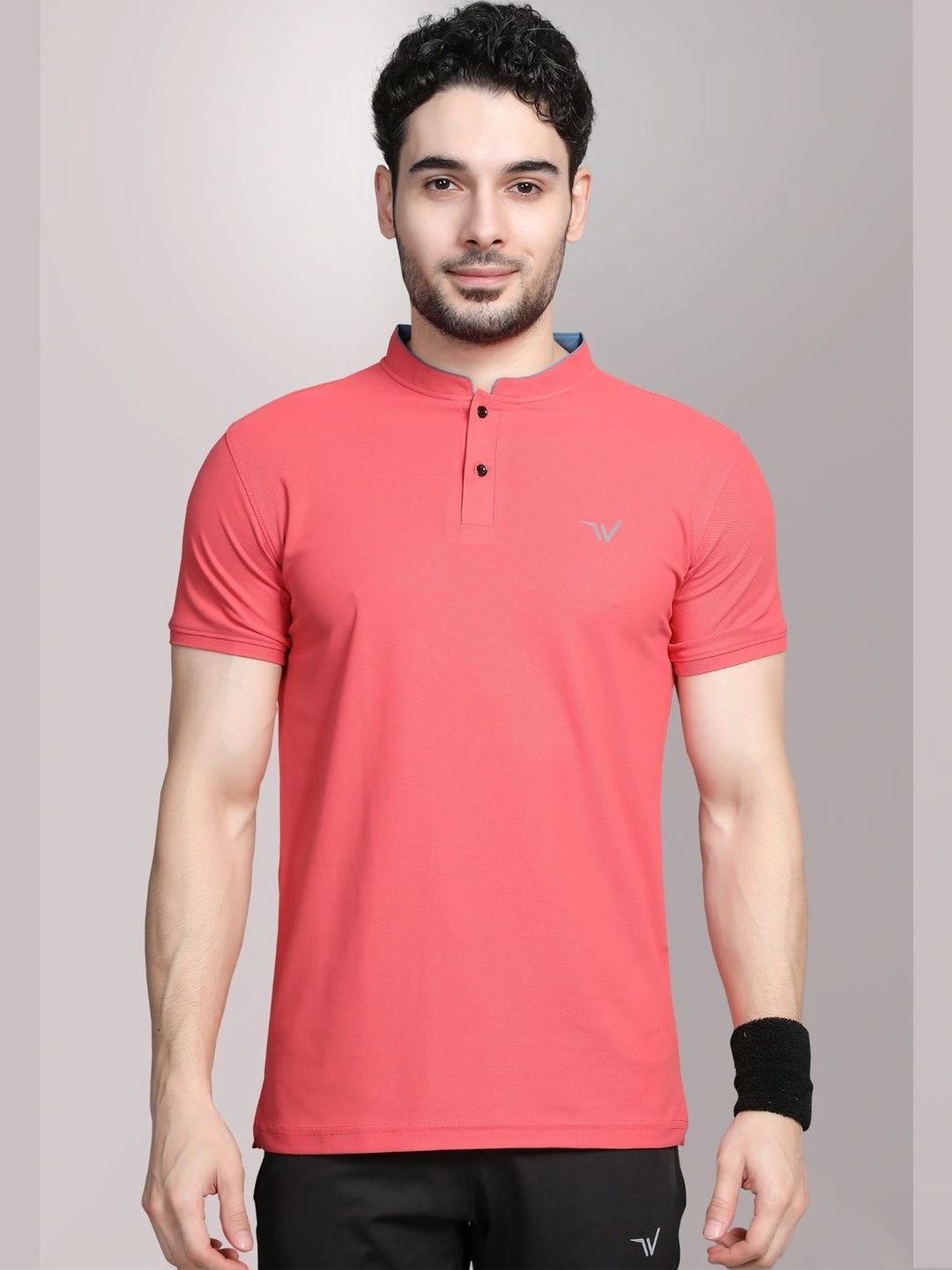 WEWOK Men Brand Logo Mandarin Collar Fusion T-shirt-picture-22
