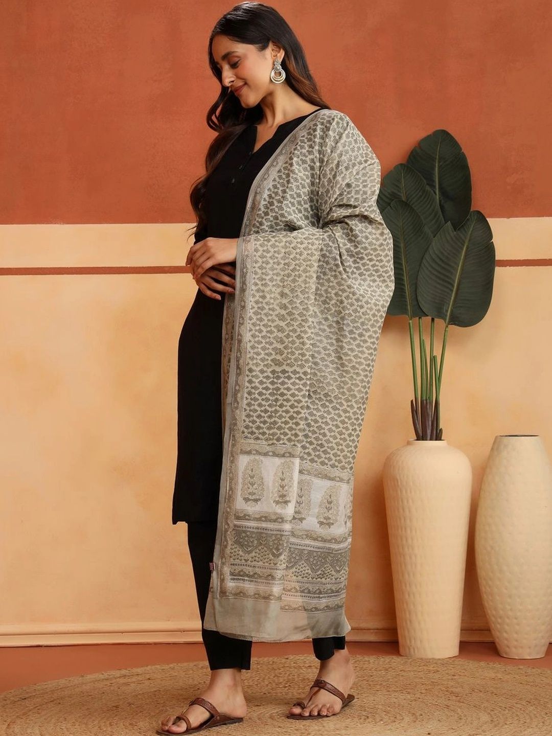 Fabindia Ethnic Motifs Printed Cotton Silk Blend Block Print Dupatta-picture-13