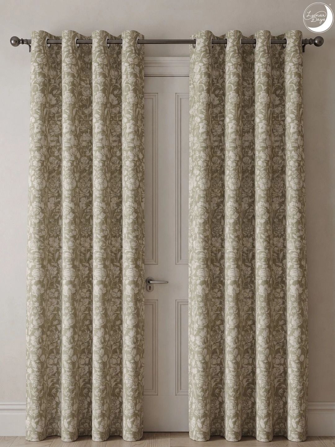 Lunar Days Olive Green Set of 2 Floral Room Darkening Door Curtains and Sheers-picture-49
