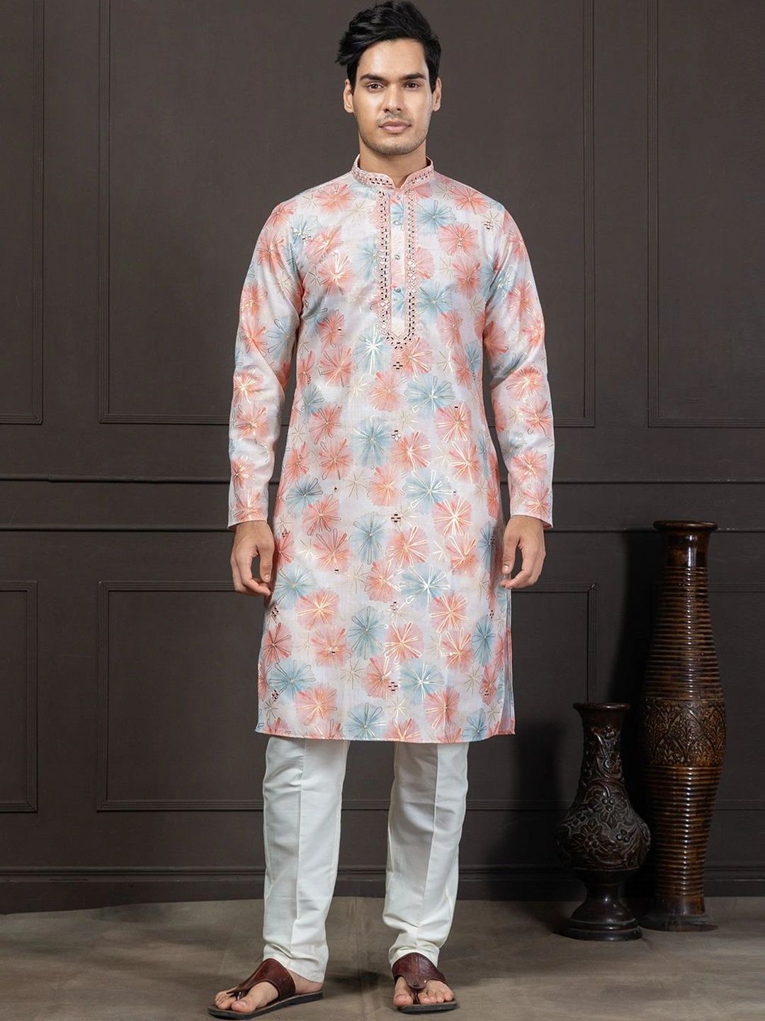 EKYAA Men Floral Printed Thread Work Floral Kurta-picture-51